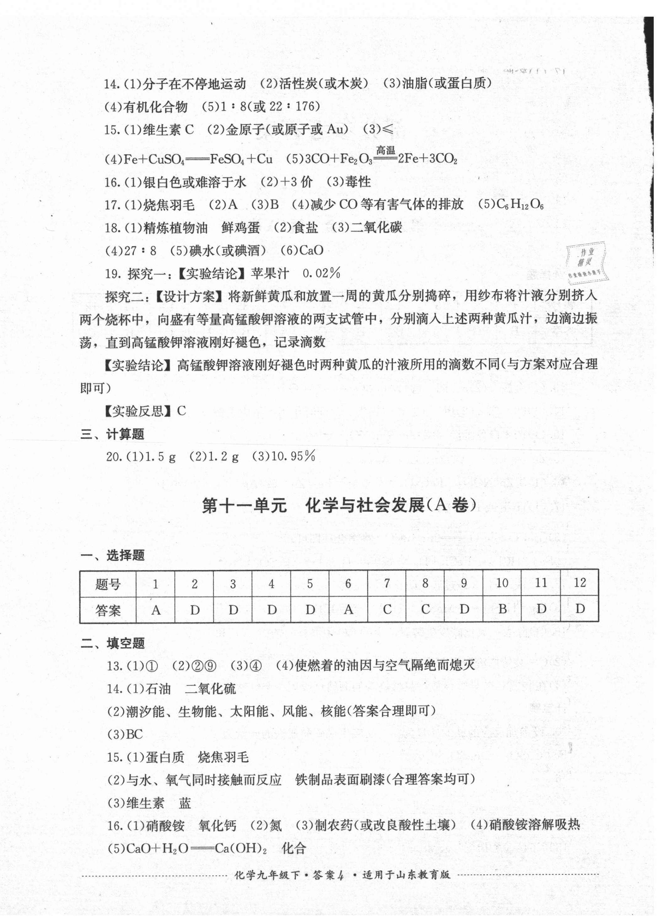 2021年單元測(cè)試九年級(jí)化學(xué)下冊(cè)魯教版四川教育出版社 第4頁(yè)