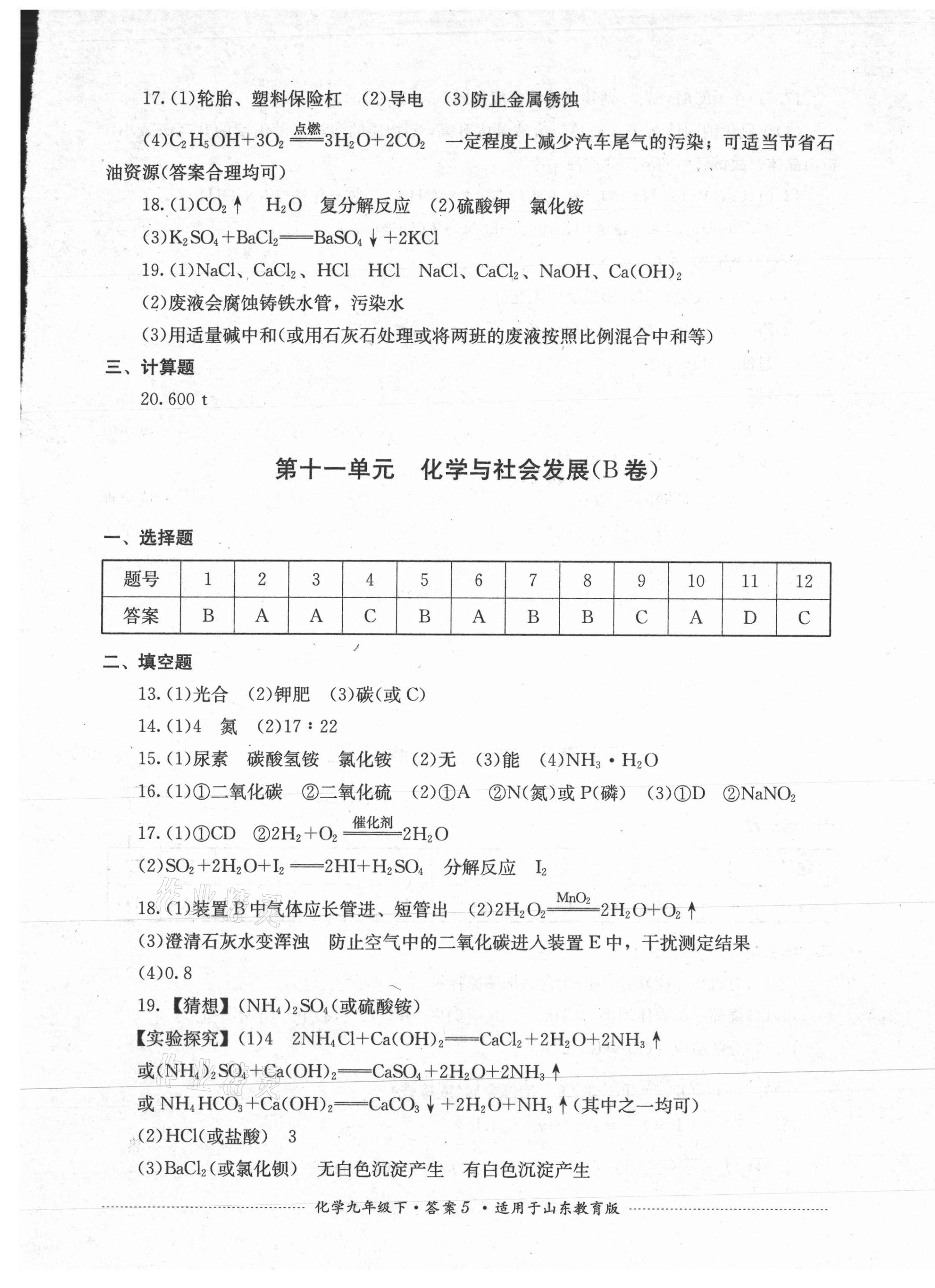 2021年單元測(cè)試九年級(jí)化學(xué)下冊(cè)魯教版四川教育出版社 第5頁(yè)