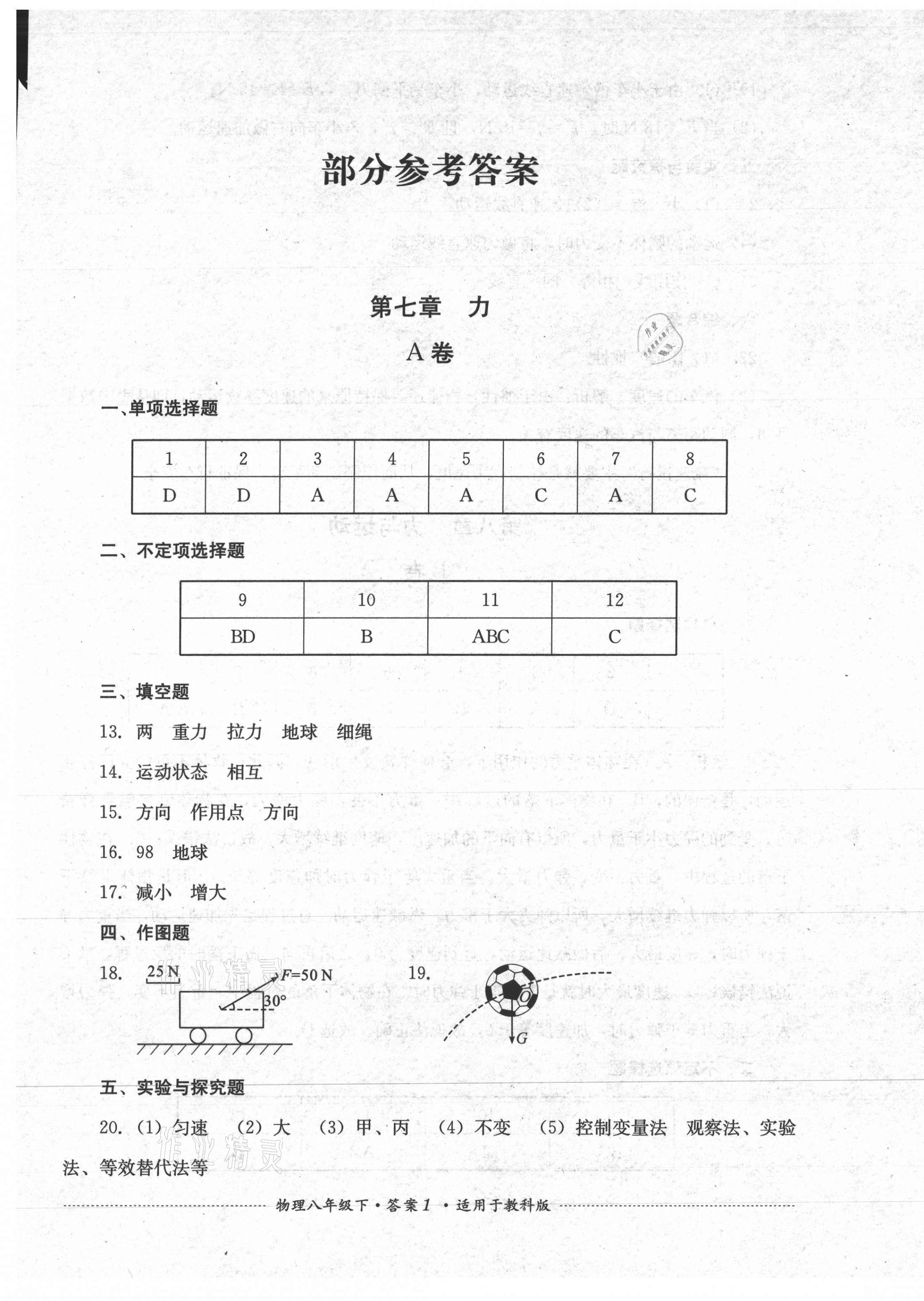 2021年单元测试八年级物理下册教科版四川教育出版社 第1页