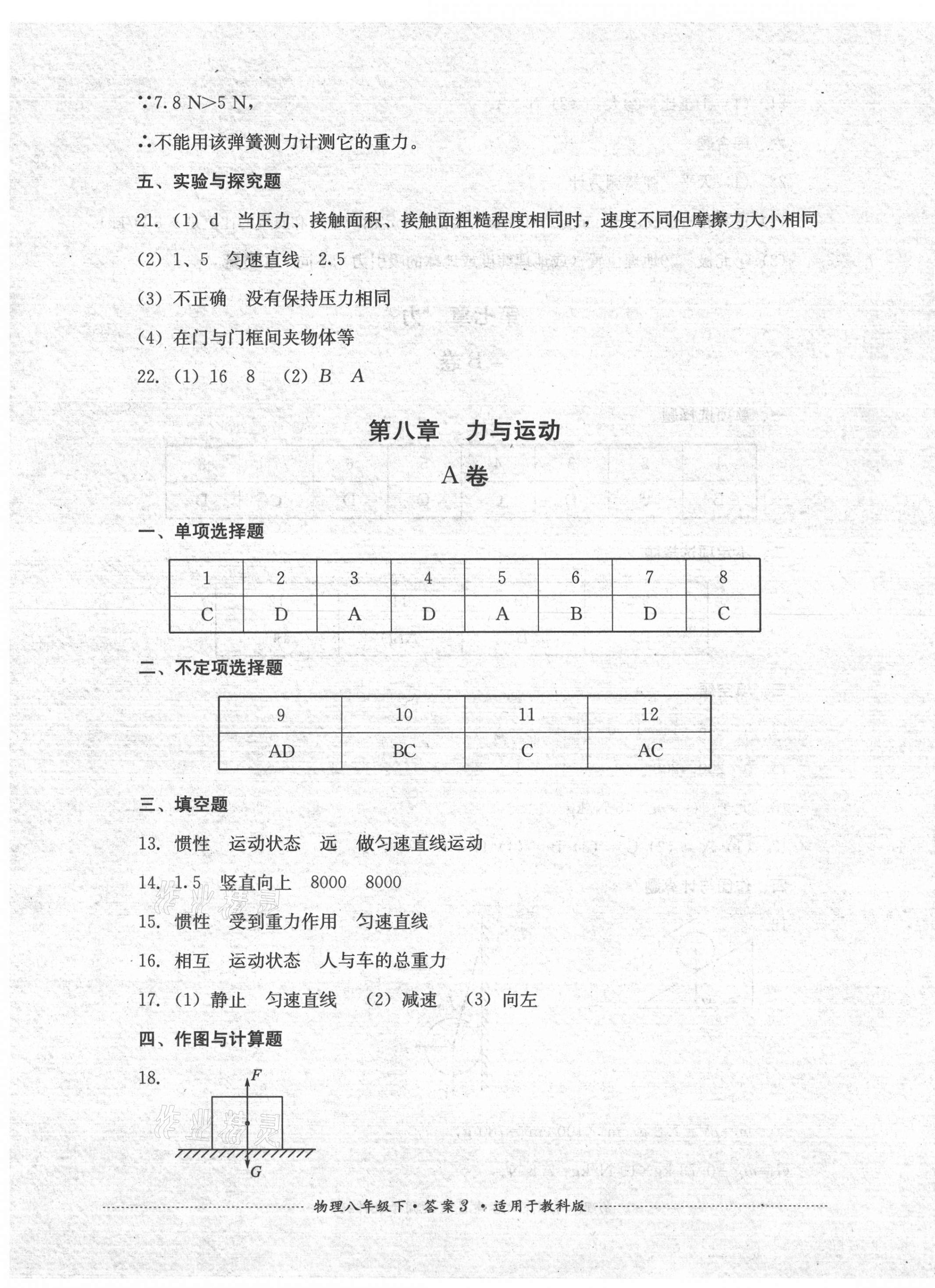 2021年單元測(cè)試八年級(jí)物理下冊(cè)教科版四川教育出版社 第3頁(yè)