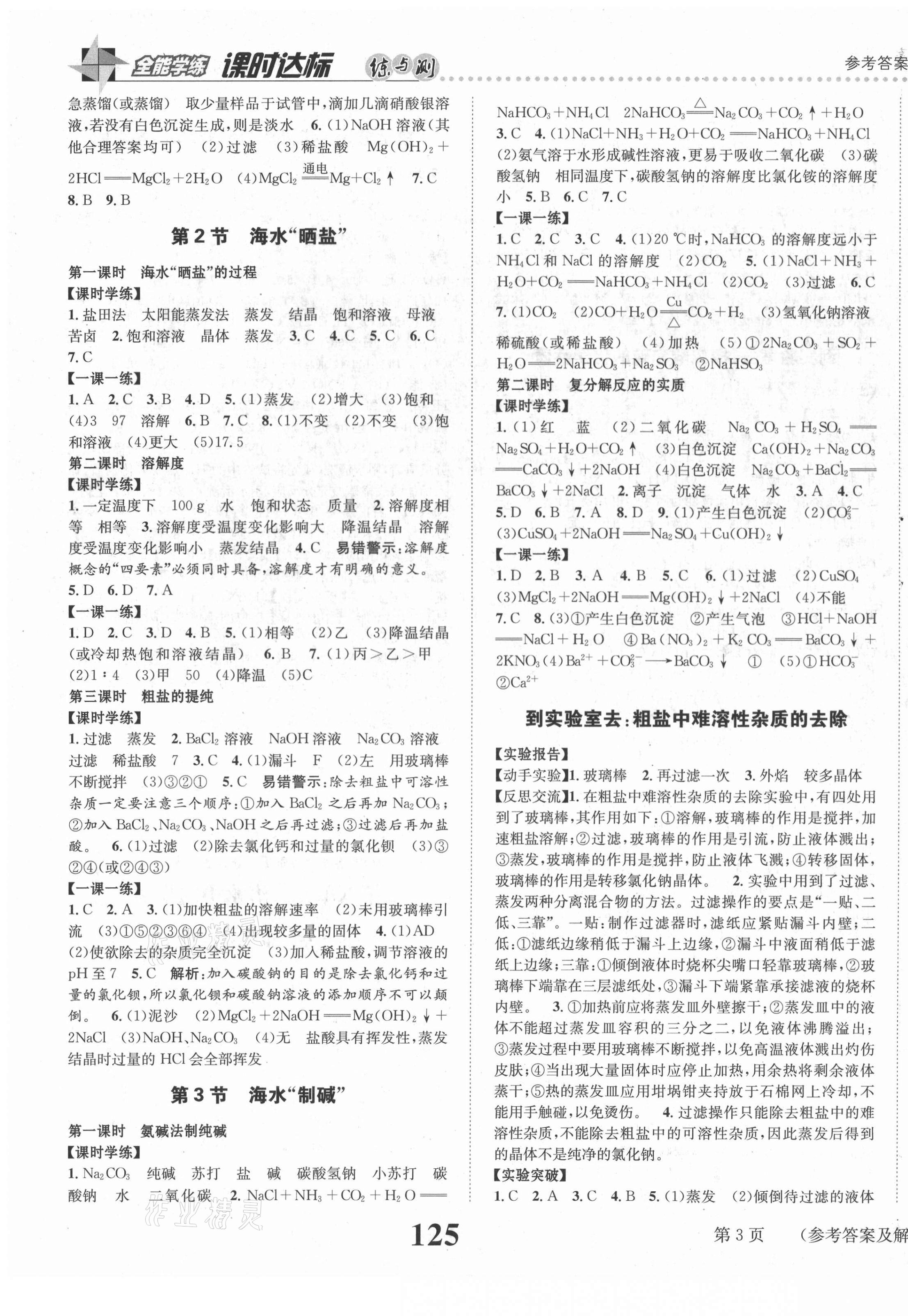 2021年課時達(dá)標(biāo)練與測九年級化學(xué)下冊魯教版 第3頁