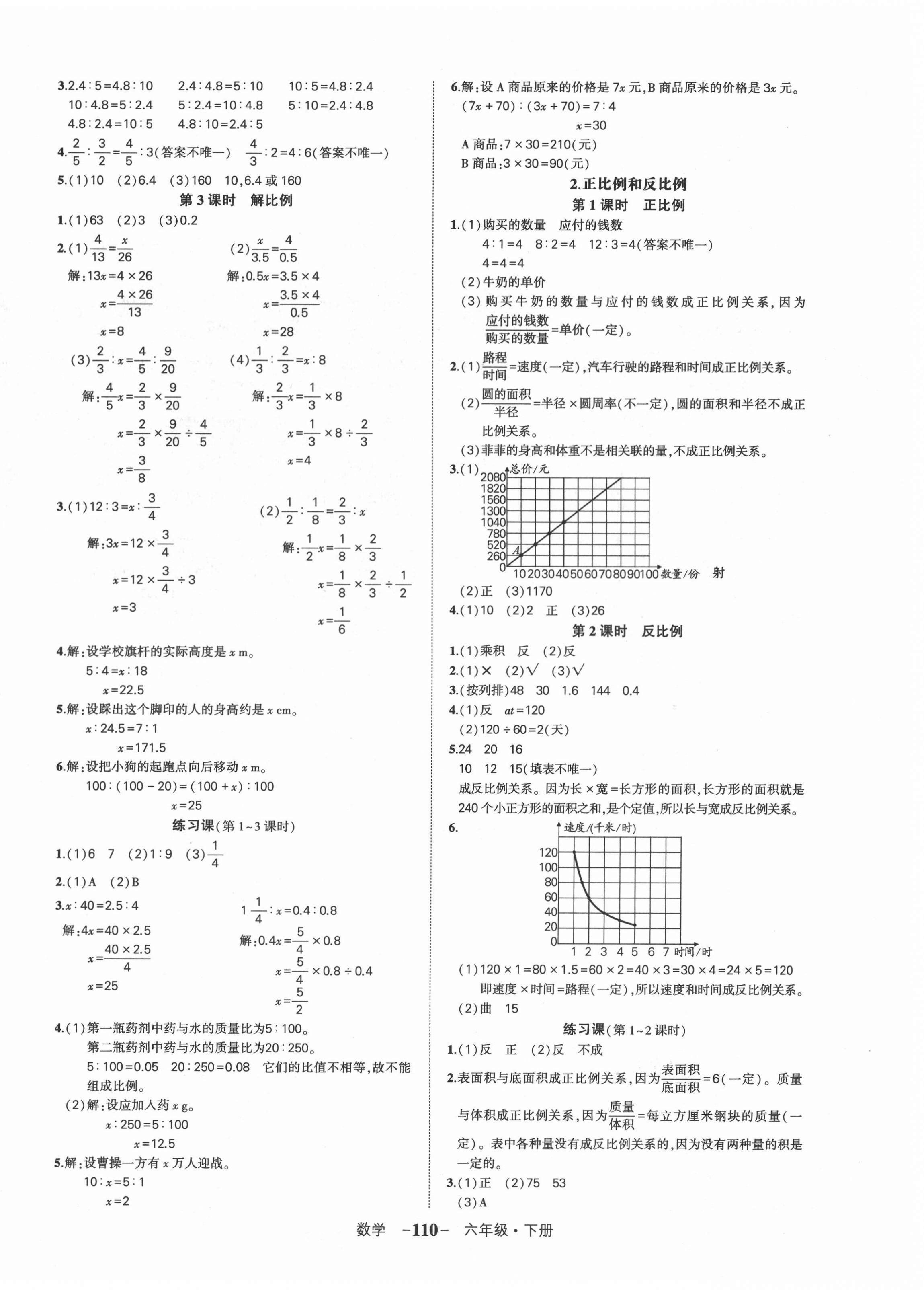 2021年黄冈状元成才路状元作业本六年级数学下册人教版贵州专版 参考答案第4页