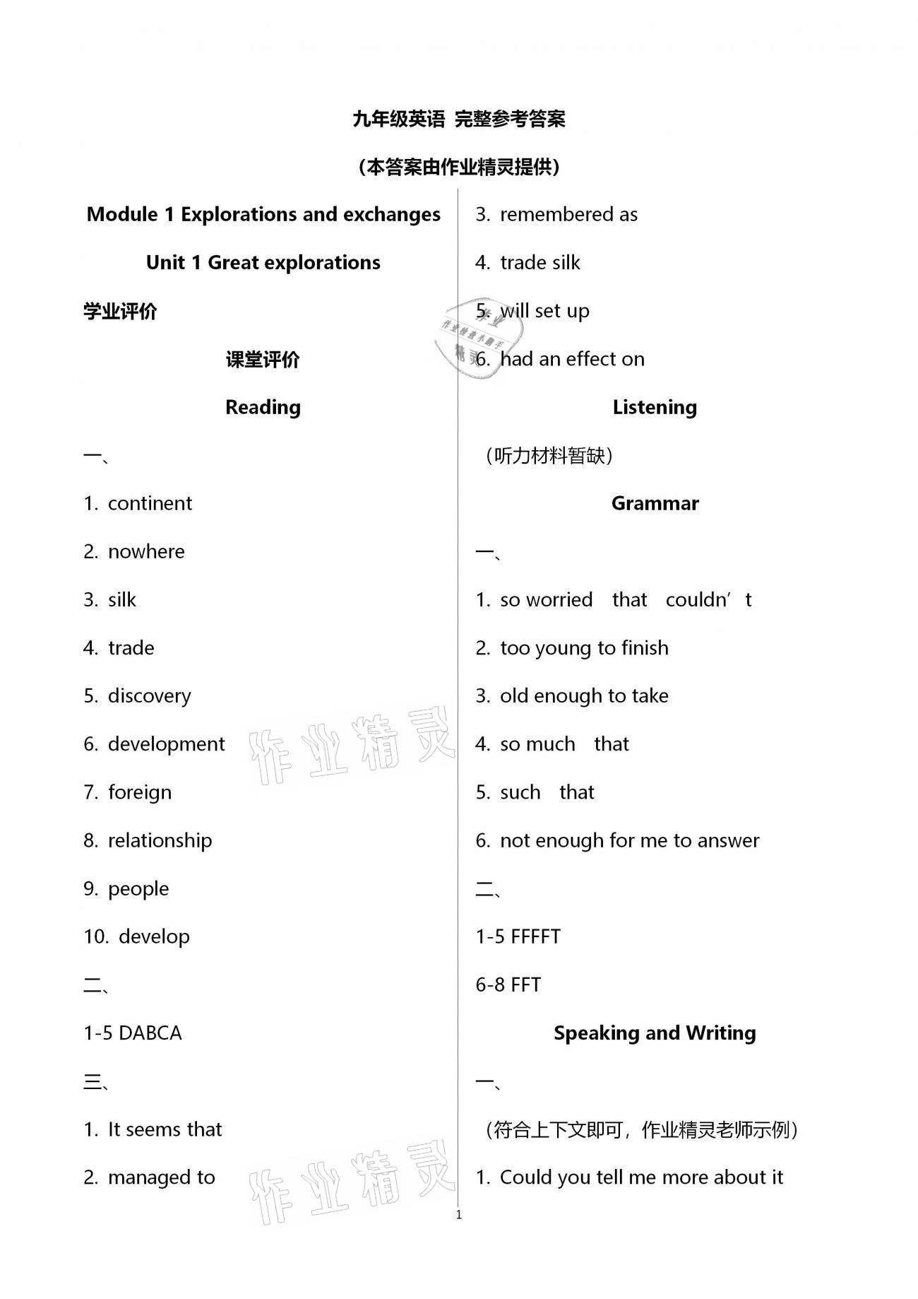 2021年陽光學(xué)業(yè)評價九年級英語下冊滬教版 第1頁