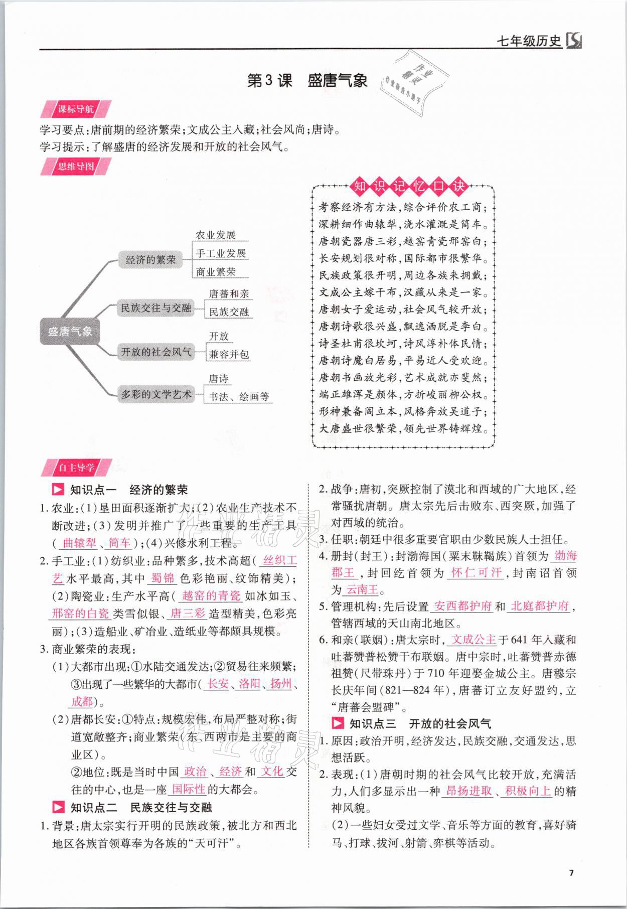 2021年我的作業(yè)七年級歷史下冊人教版 參考答案第7頁