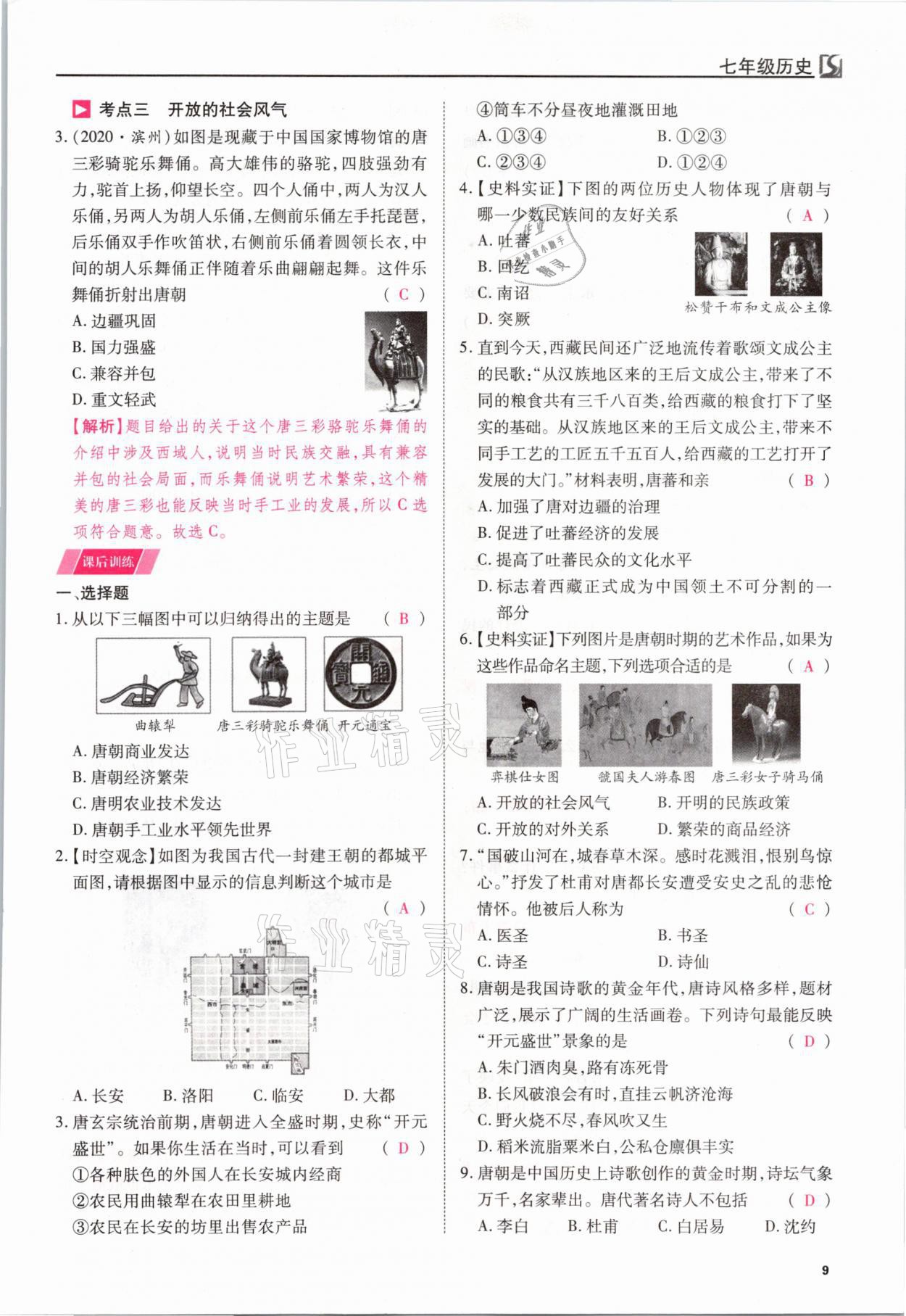 2021年我的作業(yè)七年級歷史下冊人教版 參考答案第9頁