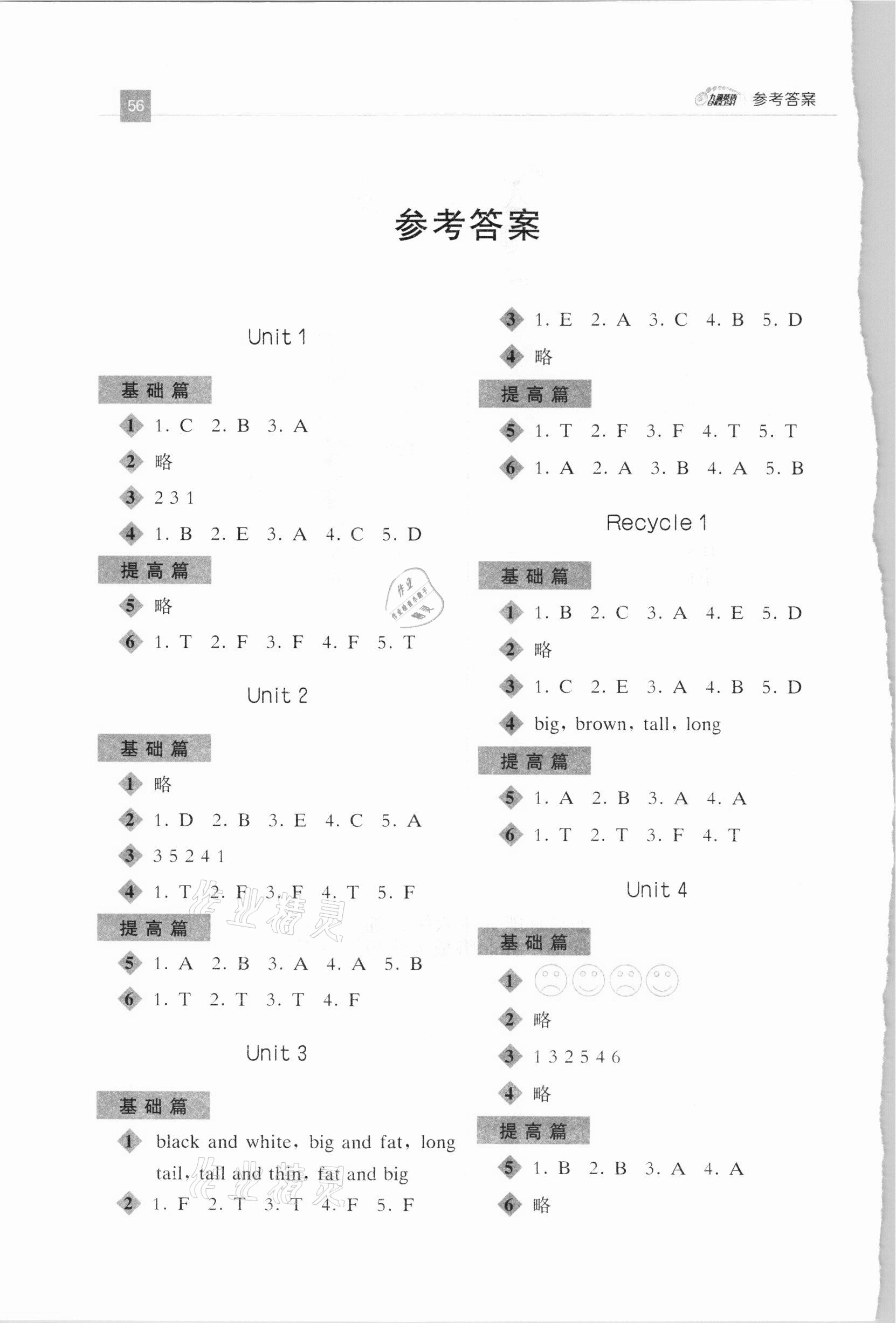 2021年小學英語閱讀訓練三年級下冊人教PEP版 參考答案第1頁