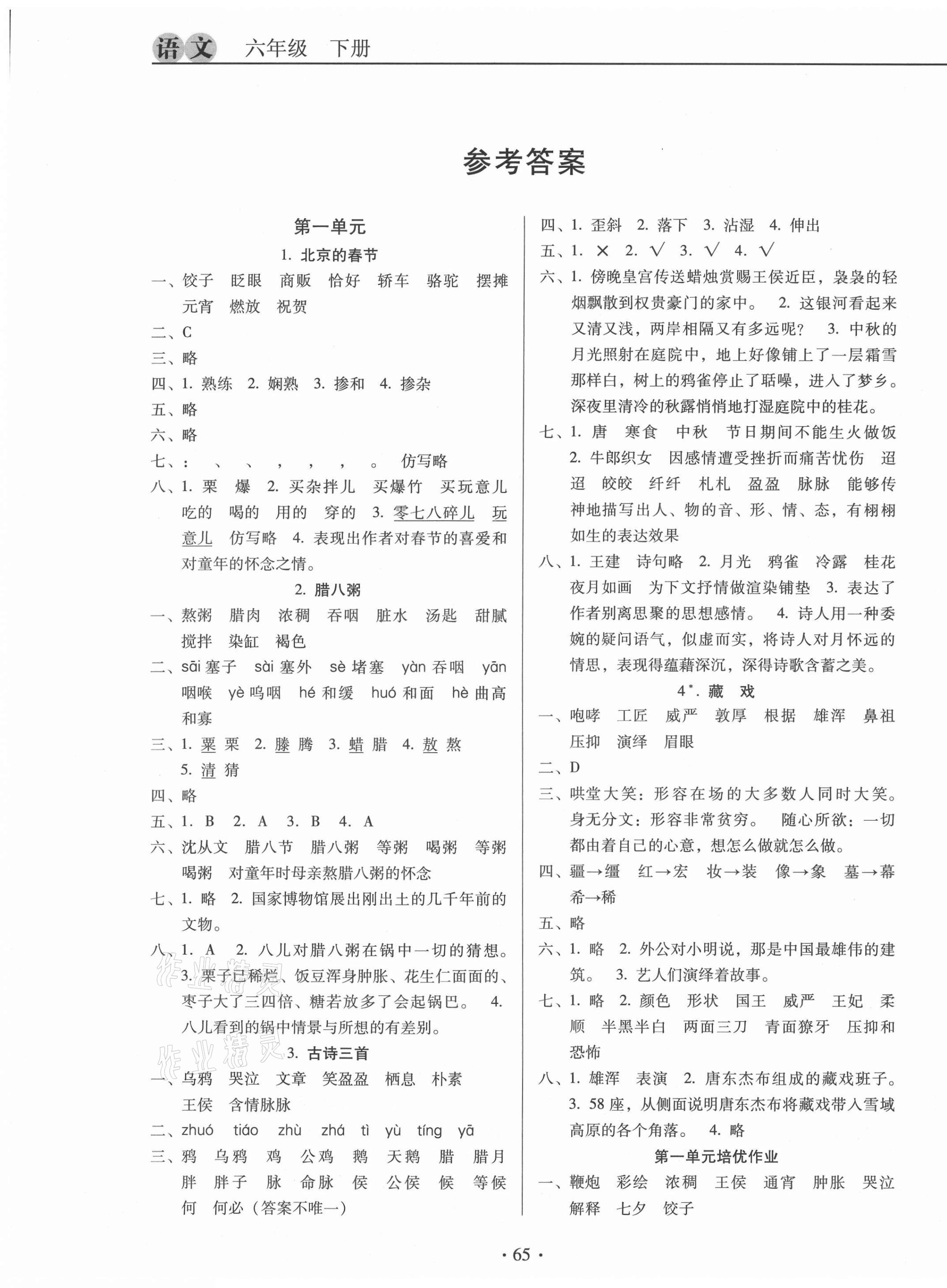 2021年名校名師培優(yōu)作業(yè)本加核心試卷六年級(jí)語(yǔ)文下冊(cè)人教版 第1頁(yè)