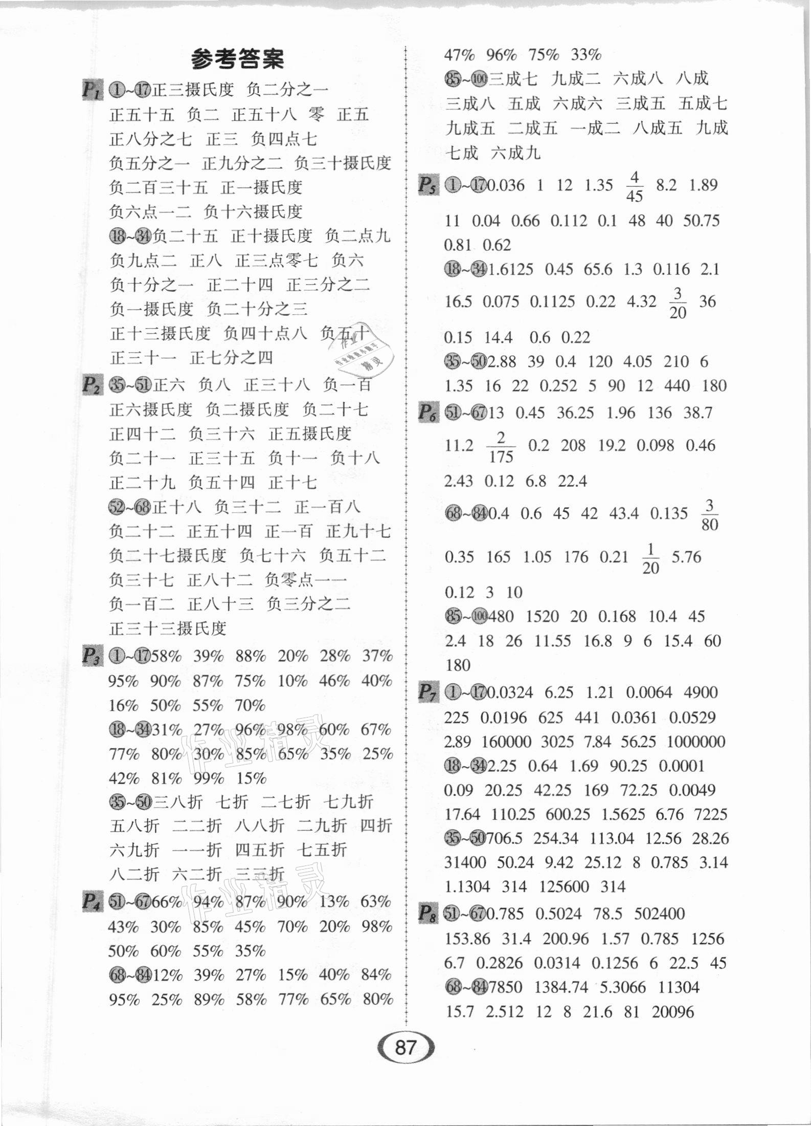 2021年每天100道口算題卡六年級(jí)下冊(cè)人教版河北少年兒童出版社 第1頁(yè)