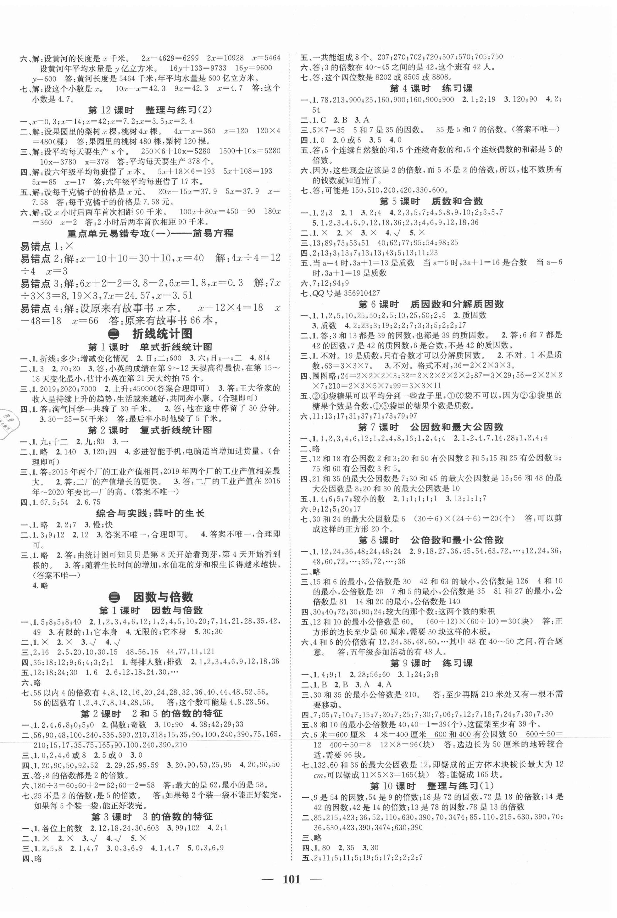 2021年智慧花朵五年級數(shù)學下冊蘇教版 參考答案第2頁