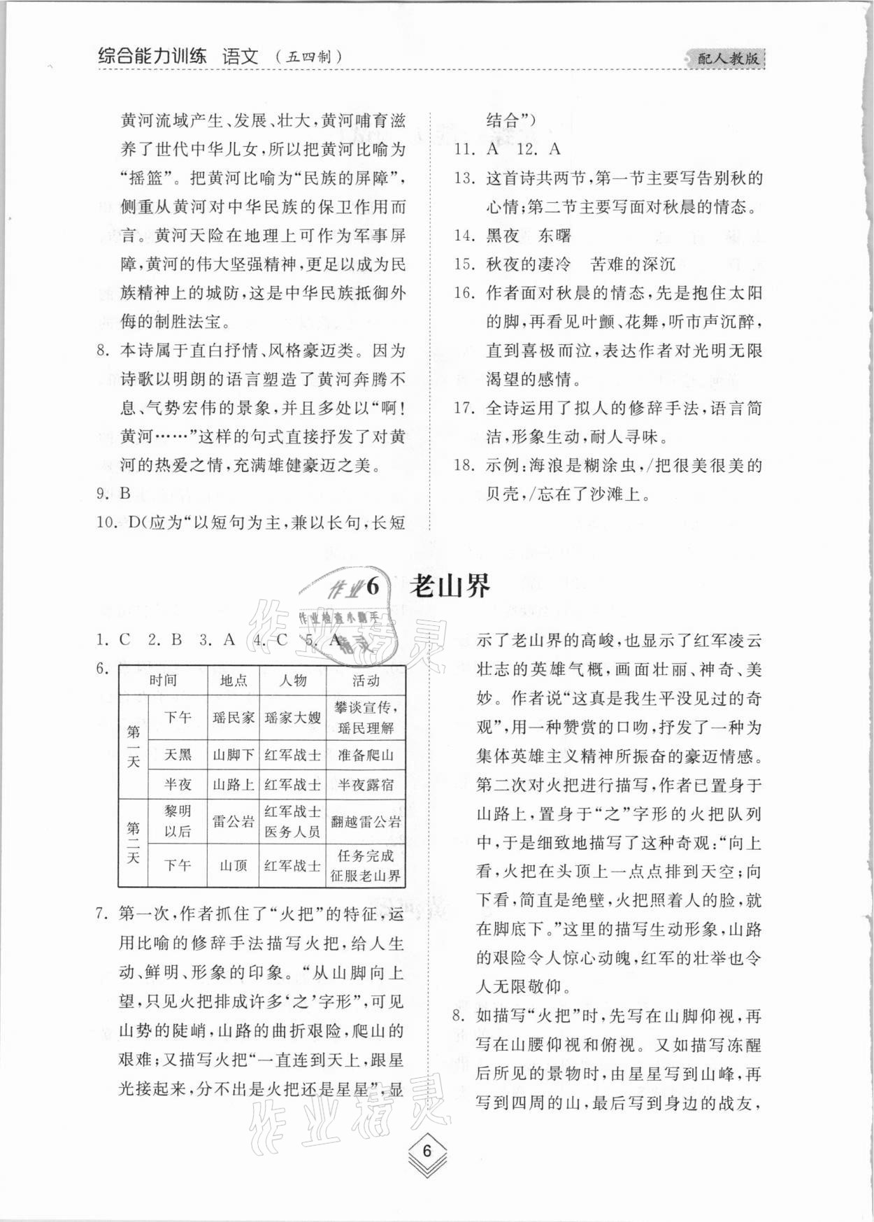 2021年綜合能力訓(xùn)練七年級(jí)語文下冊(cè)人教版54制 參考答案第6頁