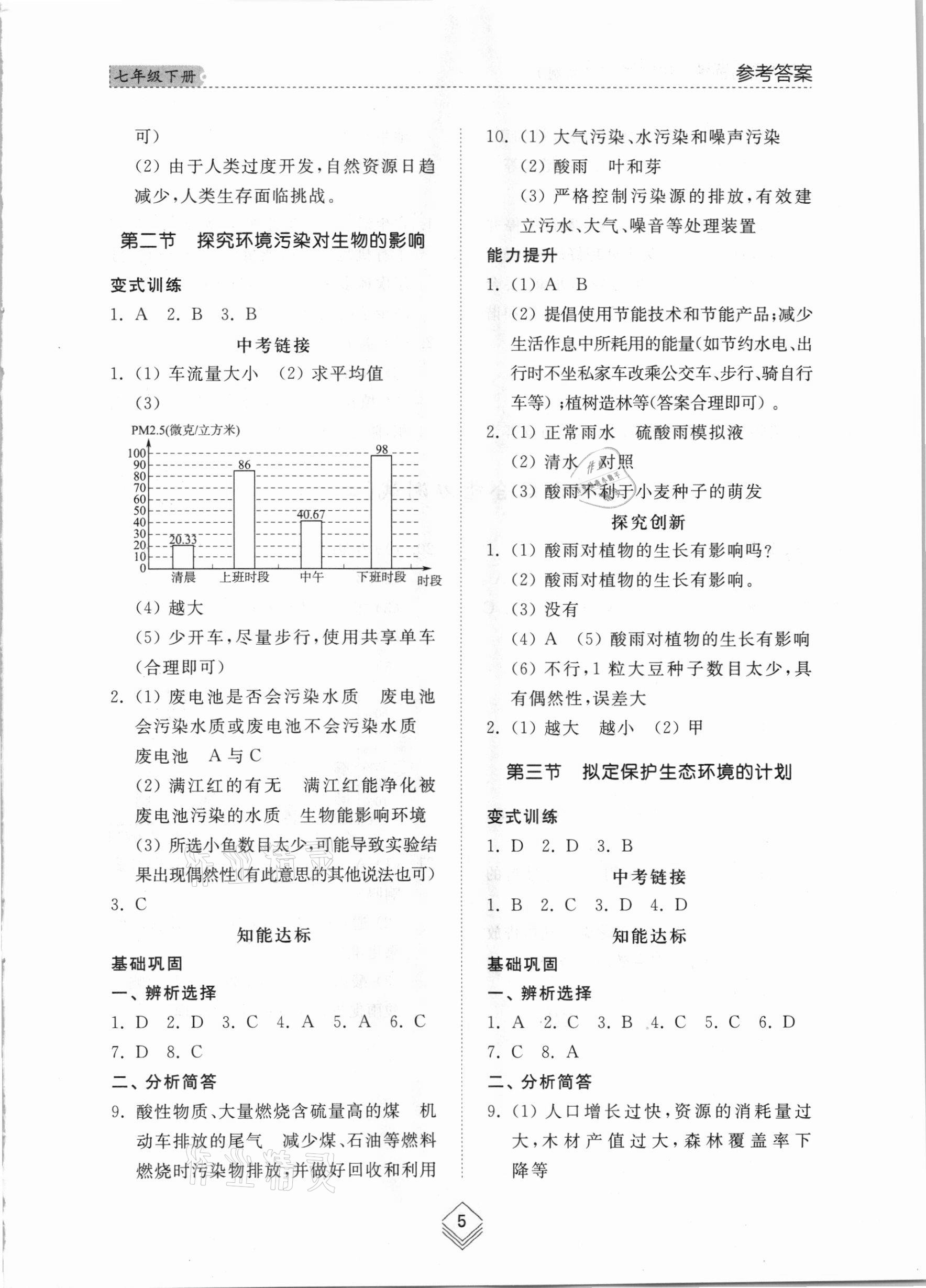 2021年综合能力训练七年级生物下册鲁科版54制 参考答案第4页