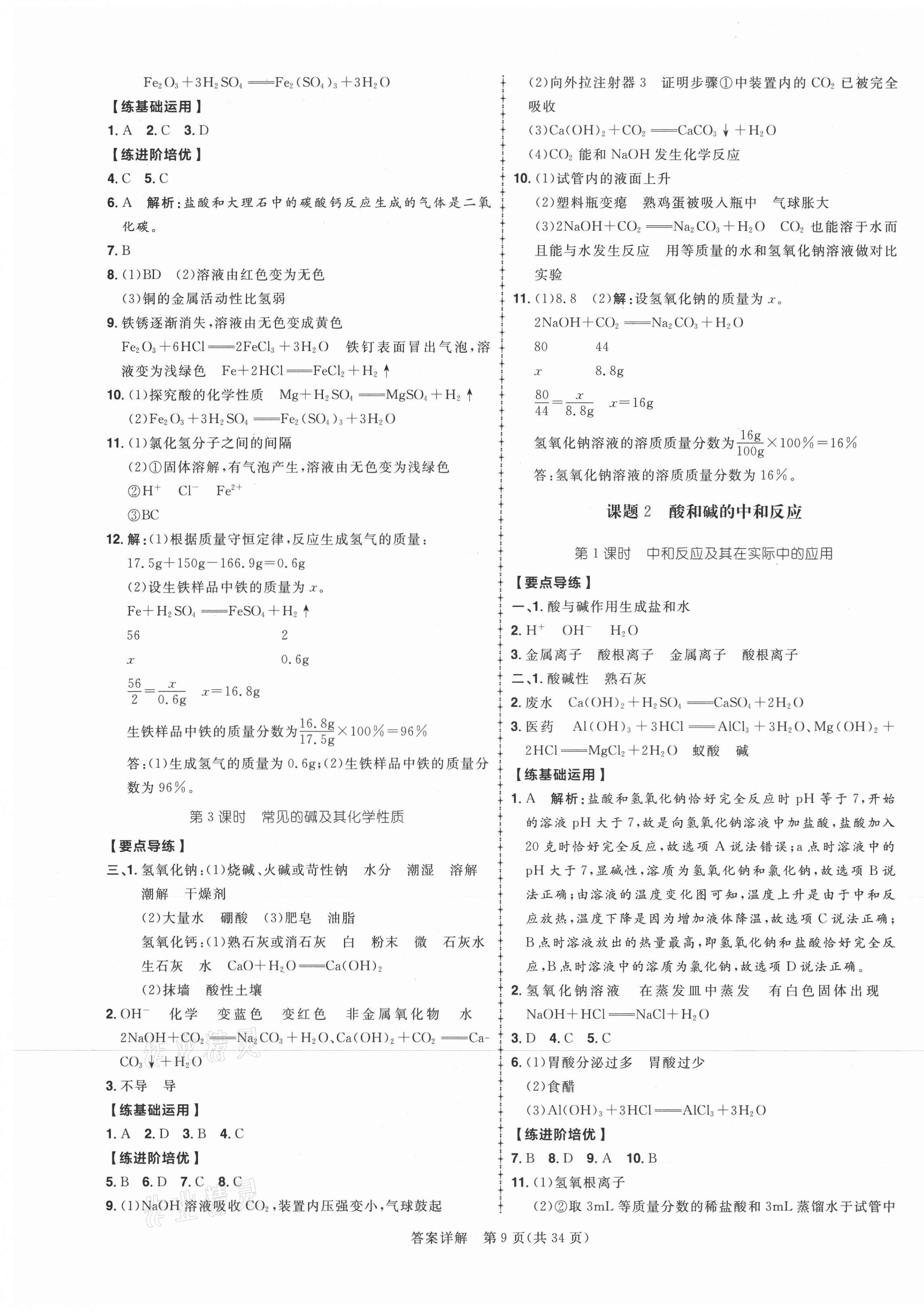 2021年练出好成绩九年级化学下册人教版安徽专版 第9页