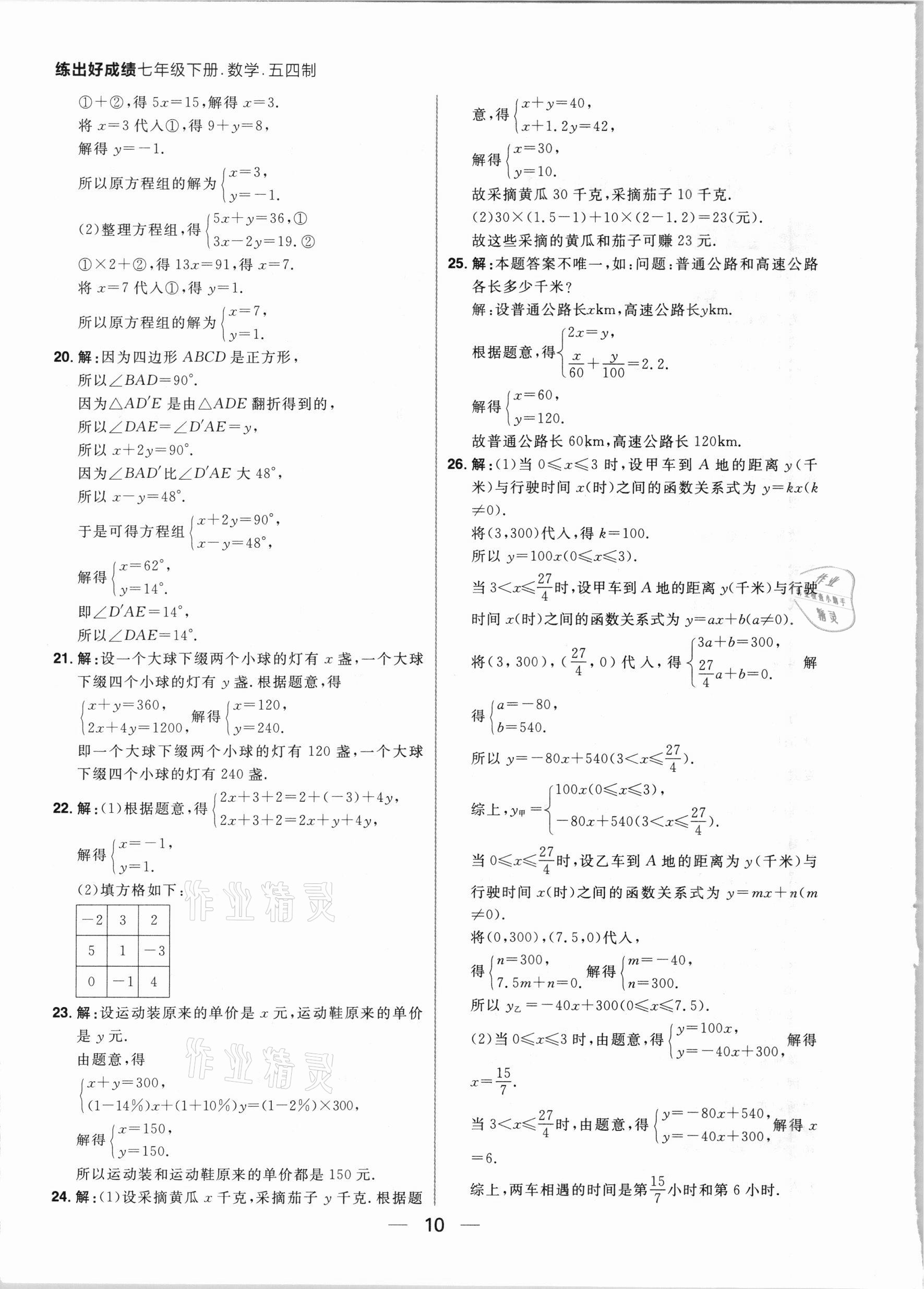 2021年練出好成績七年級數(shù)學(xué)下冊魯教版54制 參考答案第10頁