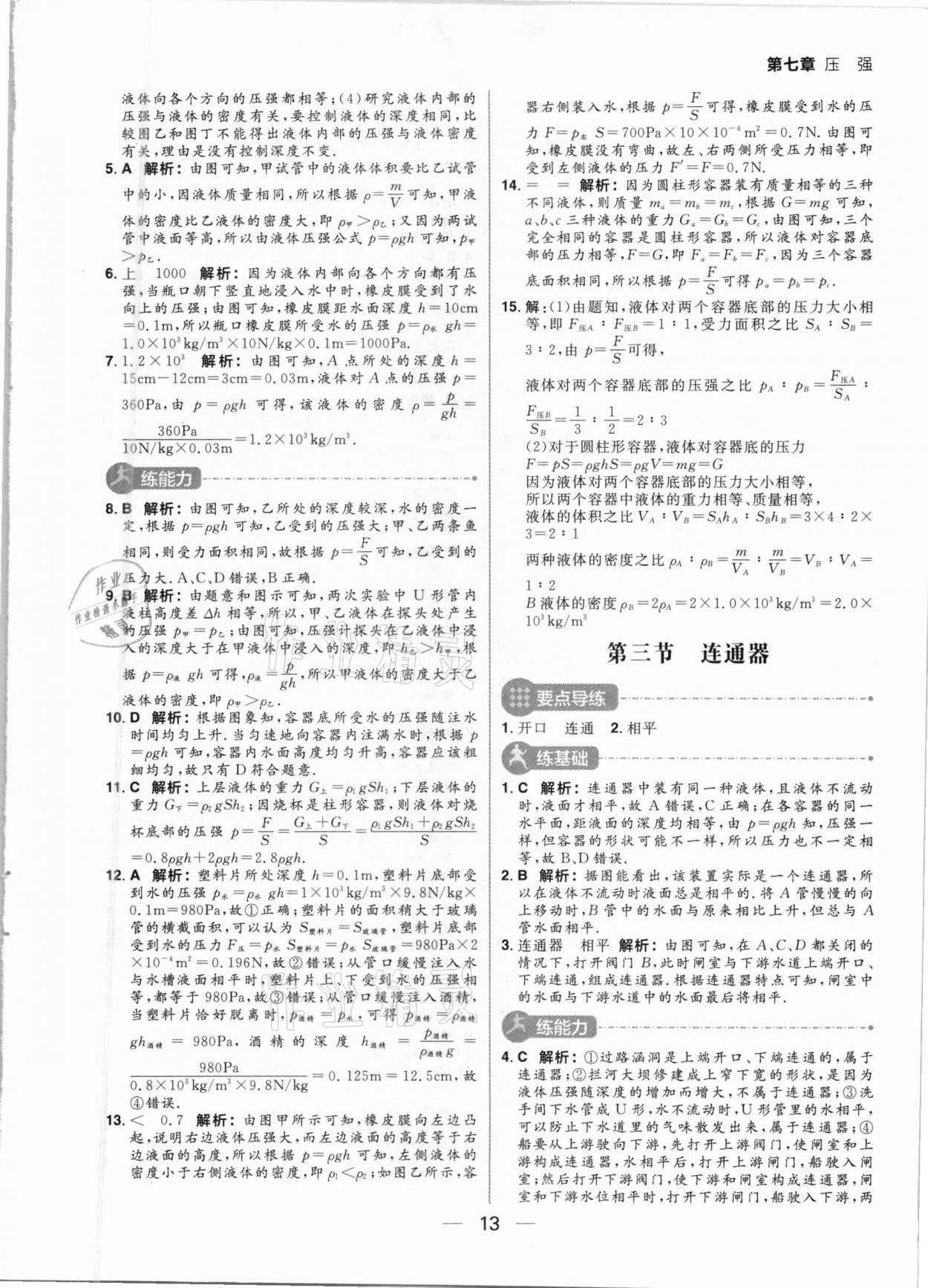 2021年練出好成績(jī)八年級(jí)物理下冊(cè)魯科版54制 參考答案第13頁(yè)