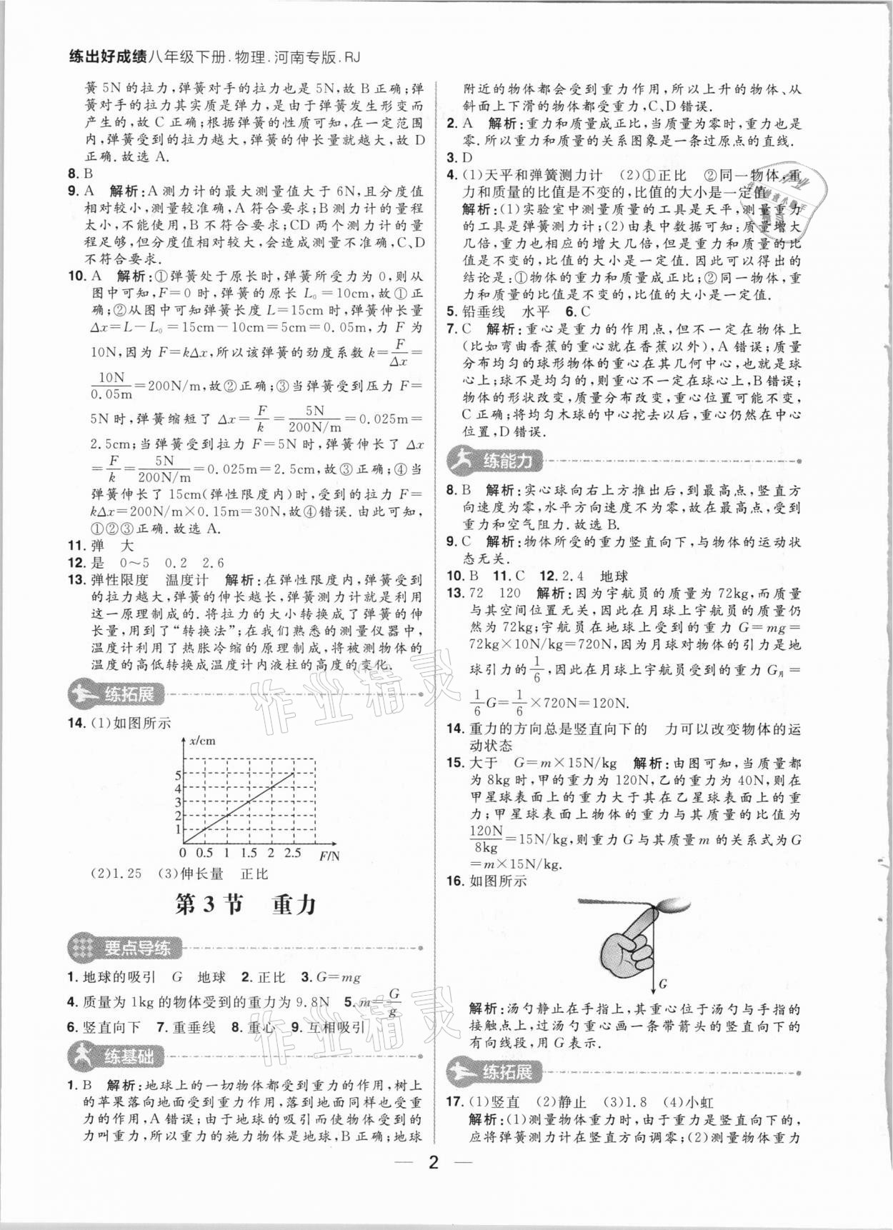 2021年練出好成績八年級物理下冊人教版河南專版 參考答案第2頁