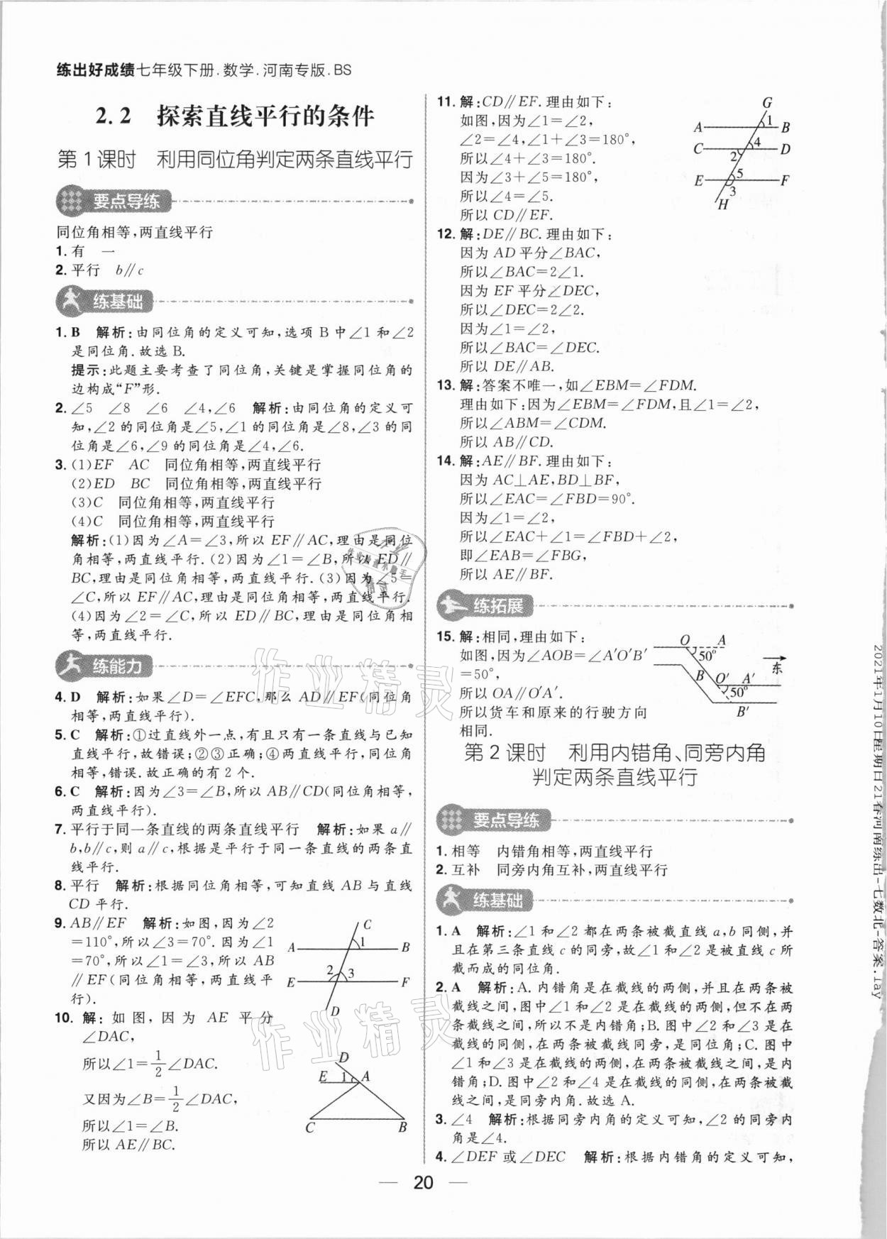 2021年練出好成績七年級數(shù)學下冊北師大版河南專版 參考答案第20頁