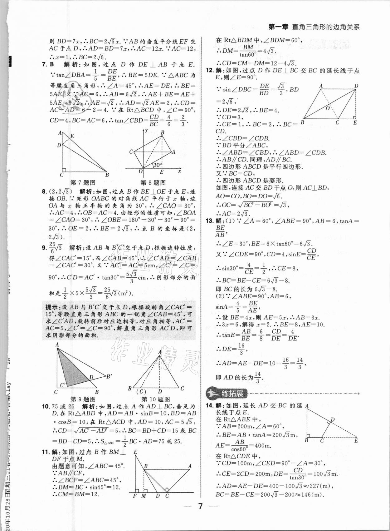 2021年練出好成績九年級數學下冊北師大版河南專版 參考答案第7頁