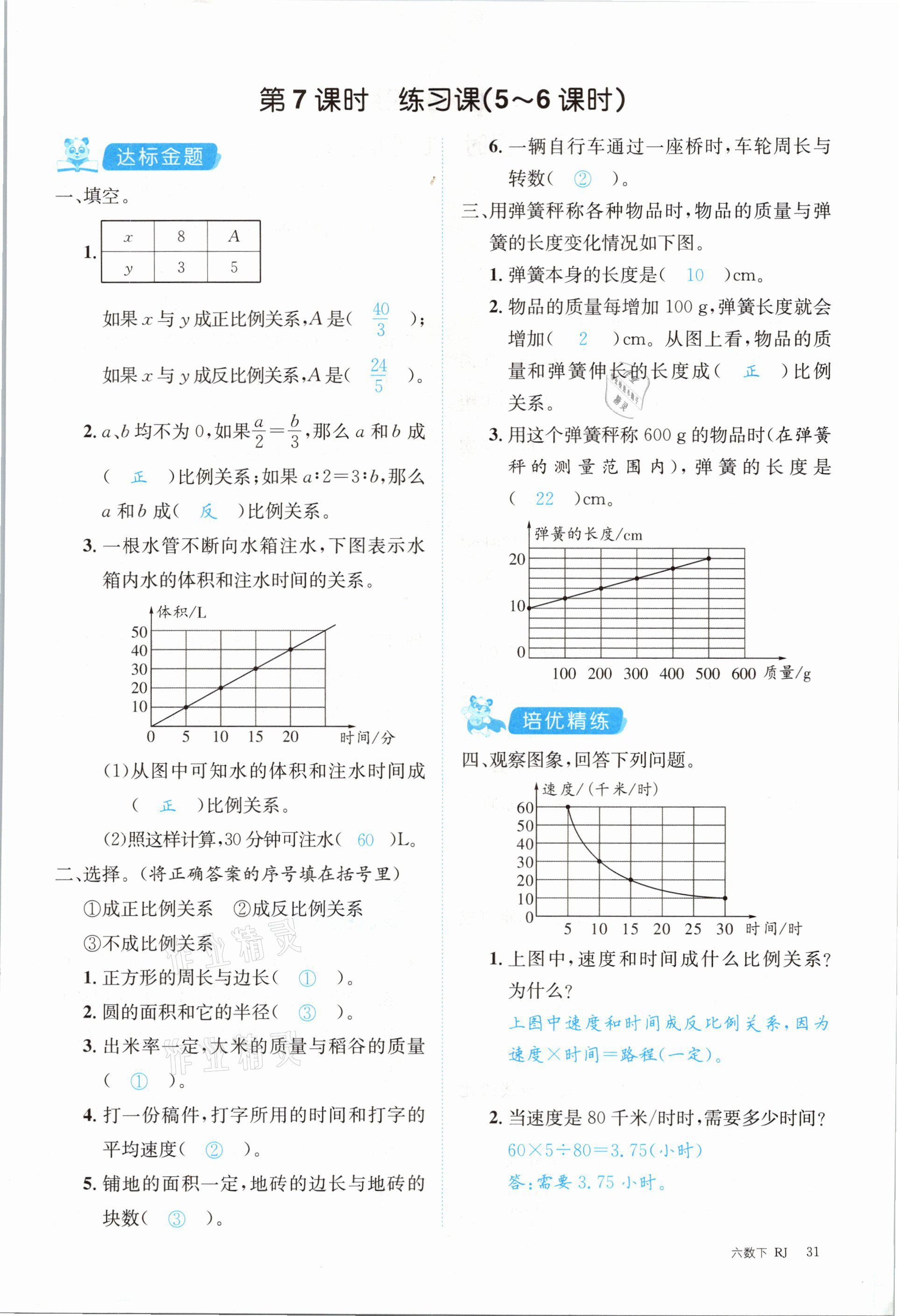 2021年合力数学金题精练六年级下册人教版 参考答案第31页