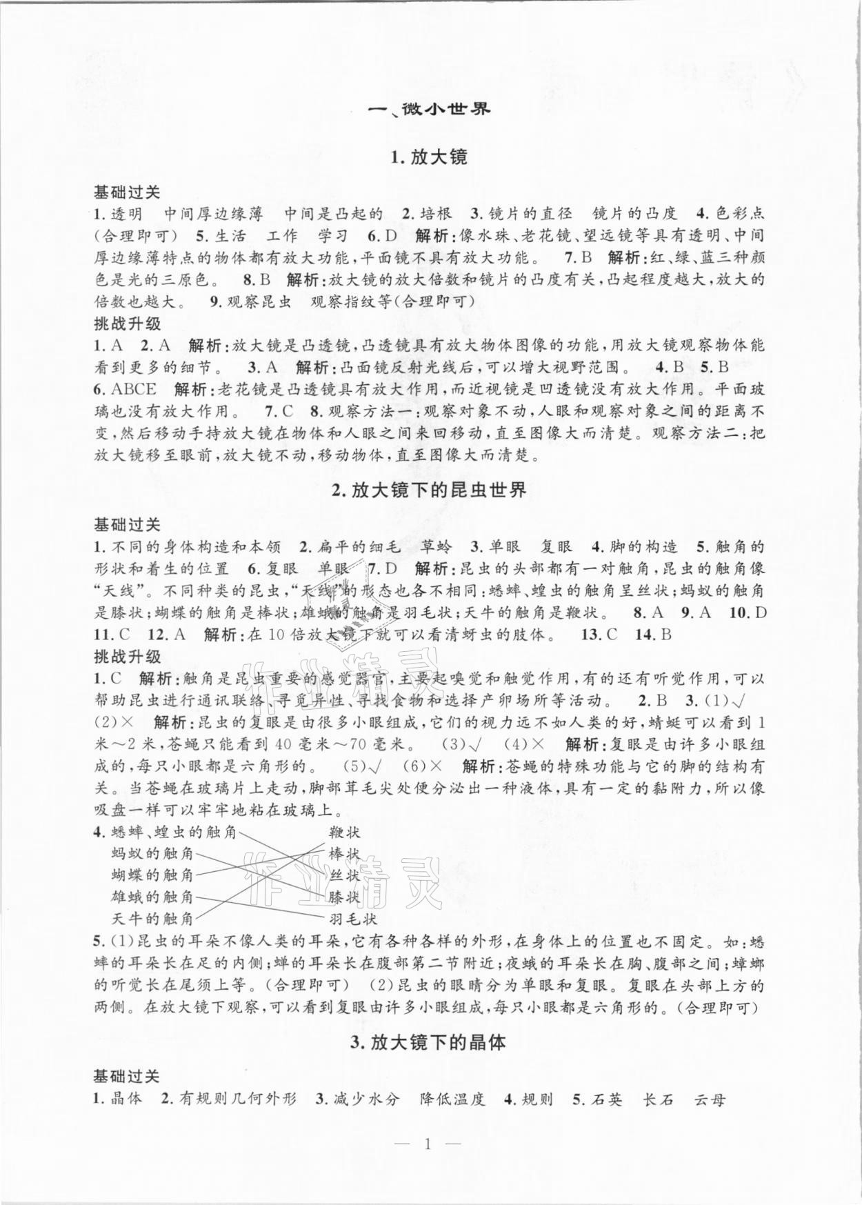 2021年孟建平課時(shí)精練六年級(jí)科學(xué)下冊教科版 參考答案第1頁