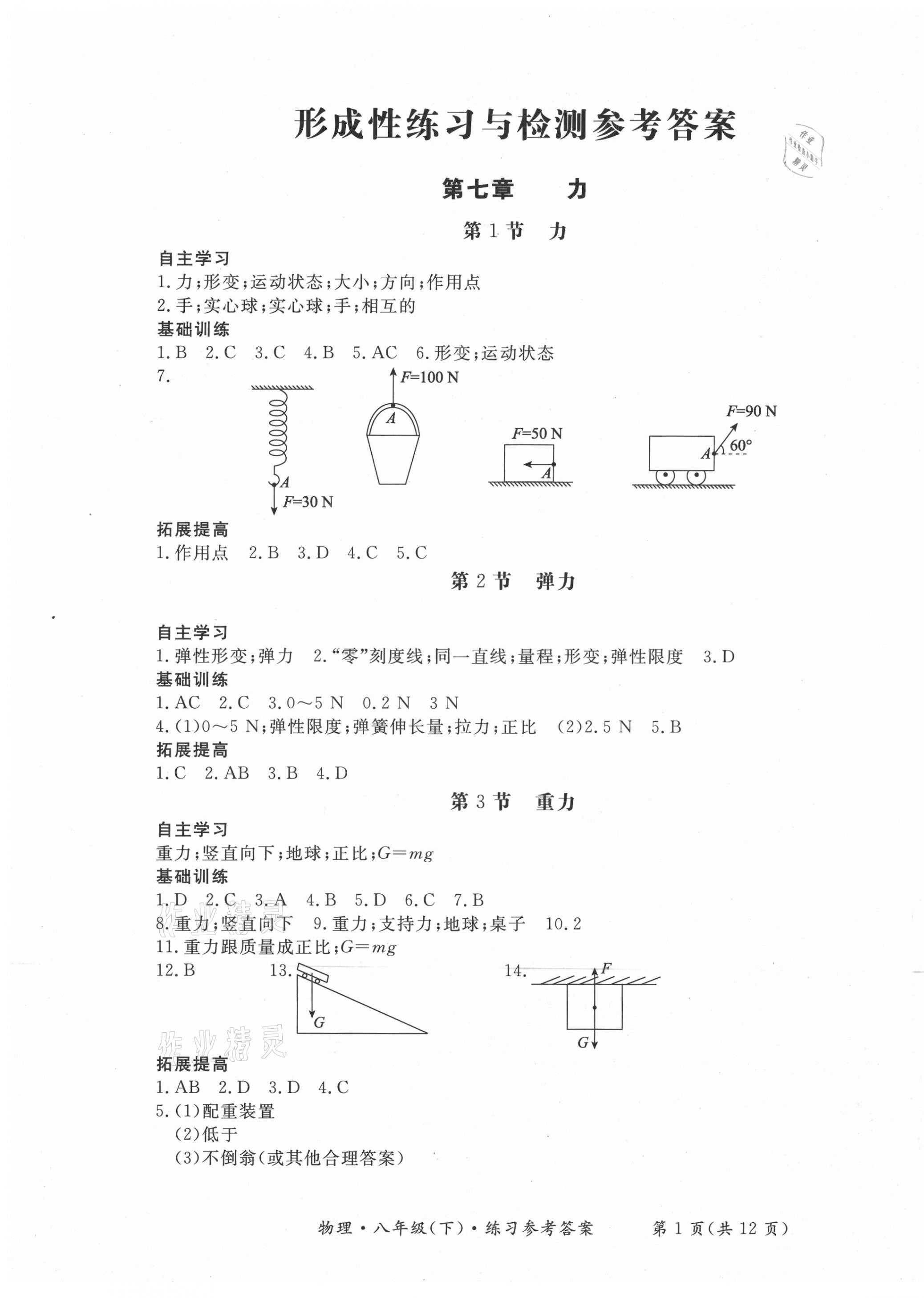 2021年形成性練習(xí)與檢測(cè)八年級(jí)物理下冊(cè)人教版 第1頁(yè)