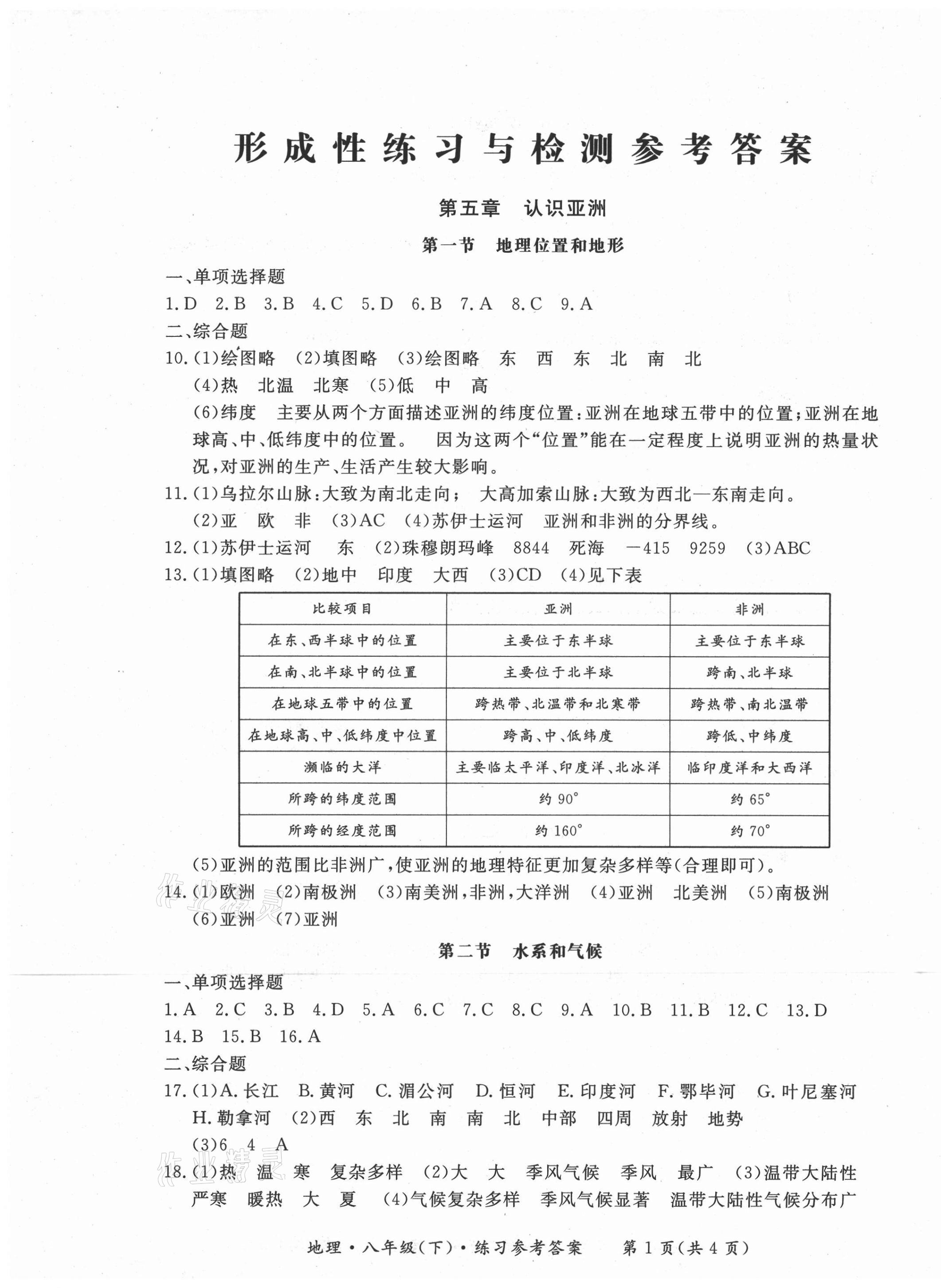 2021年形成性练习与检测八年级地理下册中图版 第1页