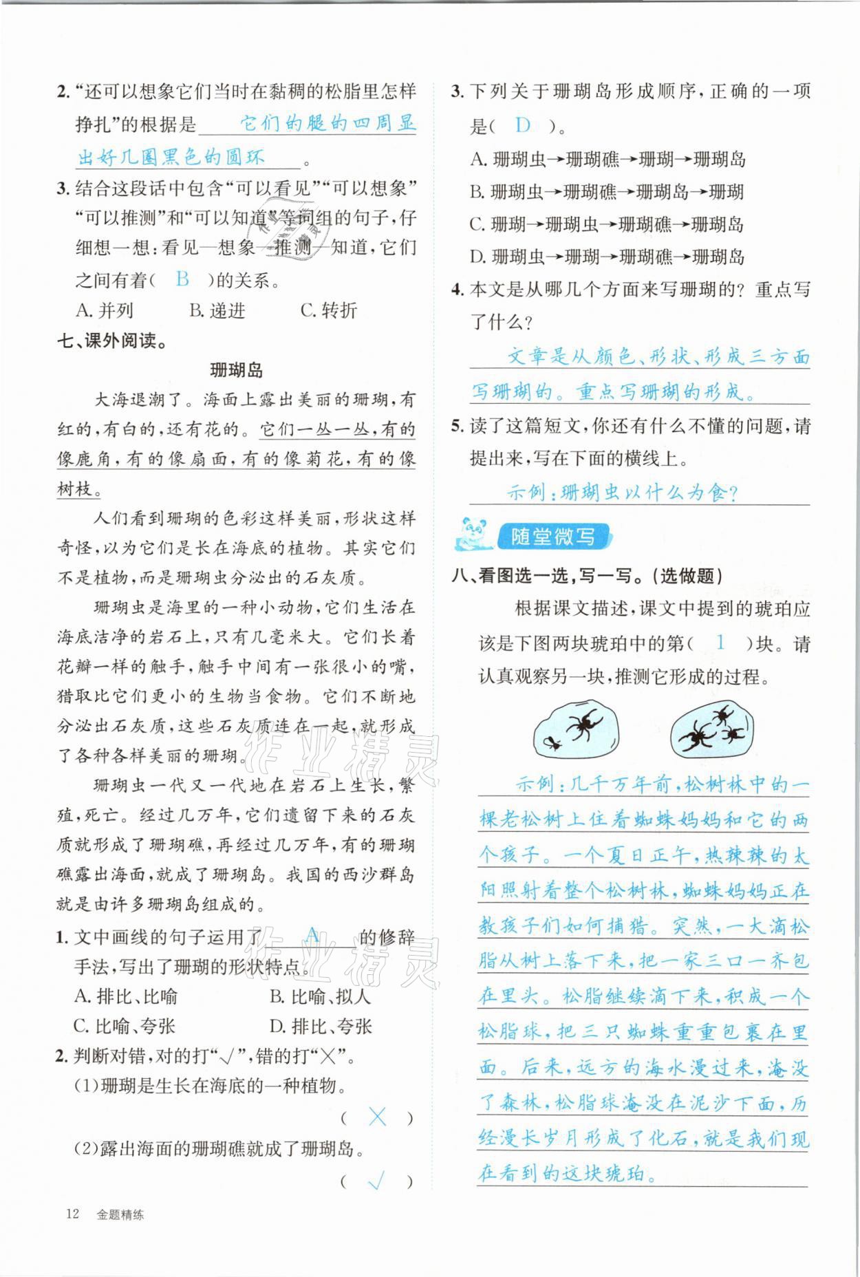 2021年合力語(yǔ)文金題精練四年級(jí)下冊(cè)人教版 參考答案第12頁(yè)