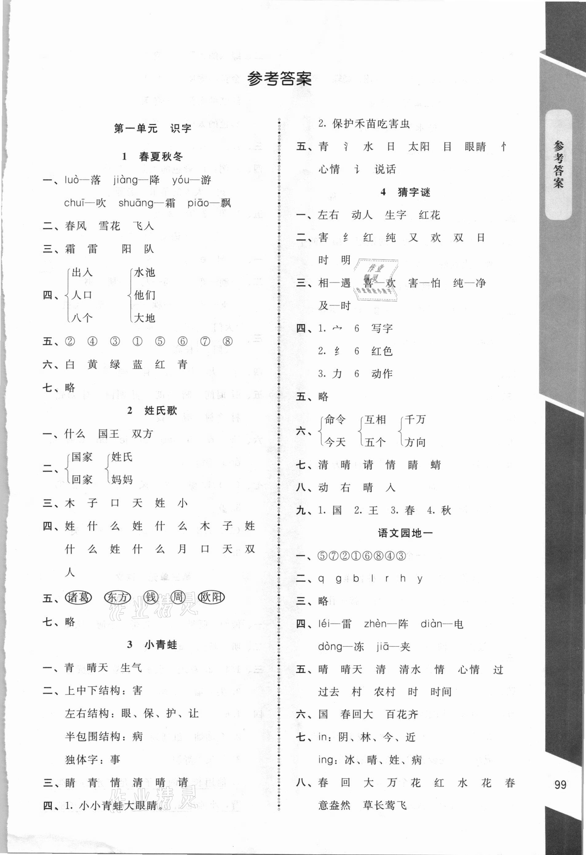 2021年課內(nèi)課外直通車一年級(jí)語文下冊(cè)人教版 第1頁