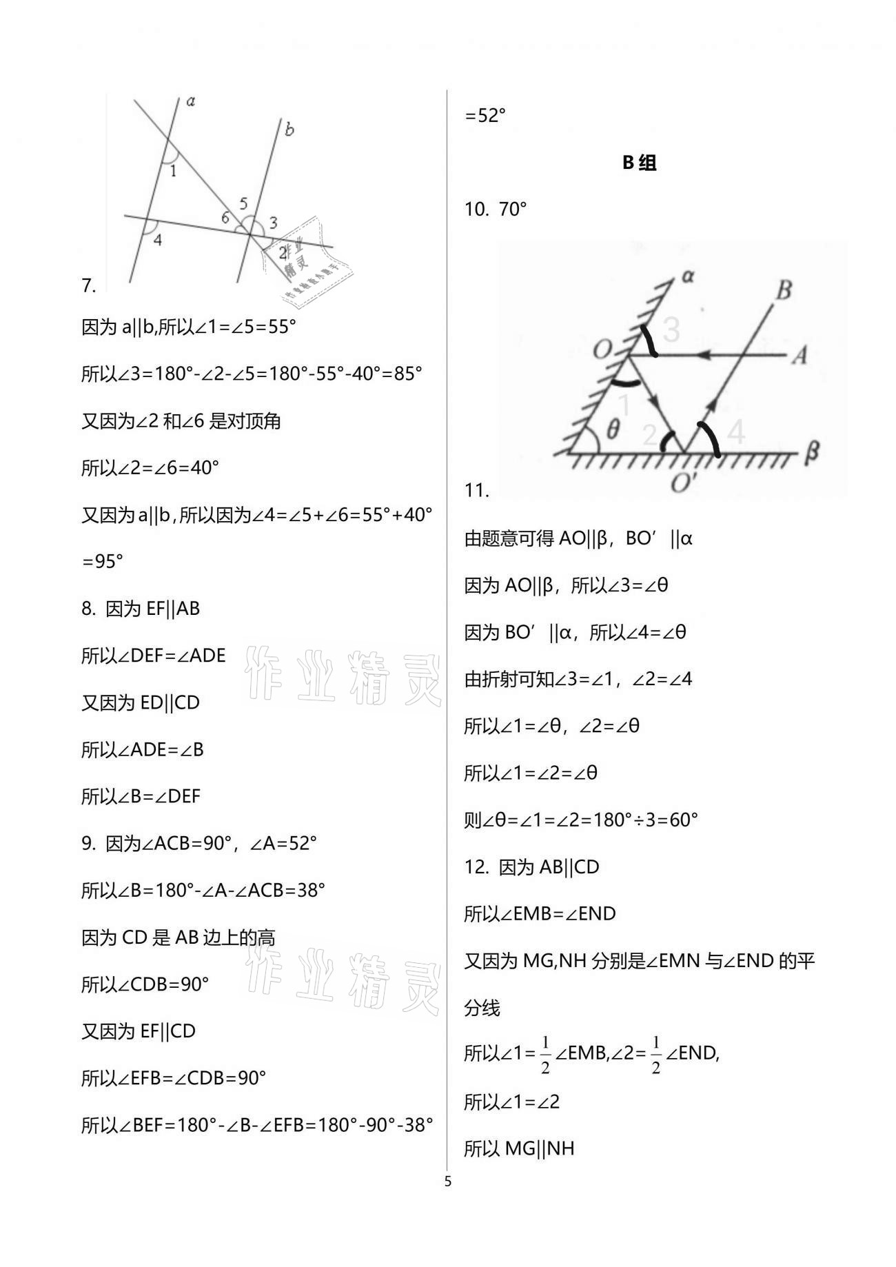 2021年同步課時(shí)精練七年級數(shù)學(xué)下冊浙教版 參考答案第5頁