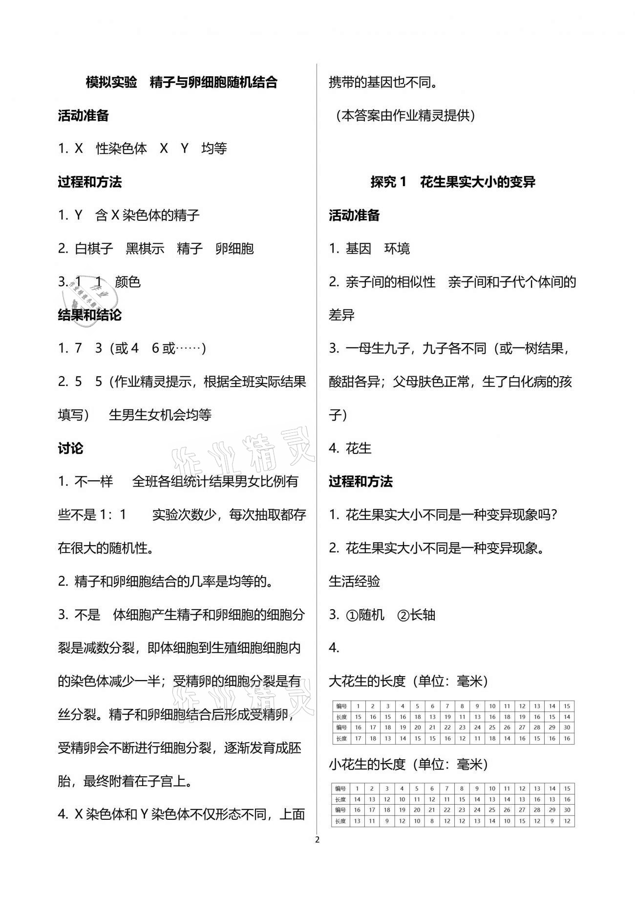 2021年探究活動報告冊八年級生物下冊人教版 參考答案第2頁