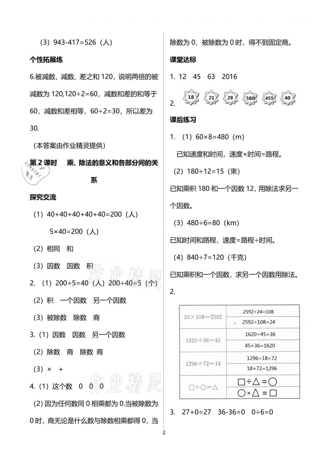 2021年人教金学典同步解析与测评四年级数学下册人教版云南专版 参考答案第2页