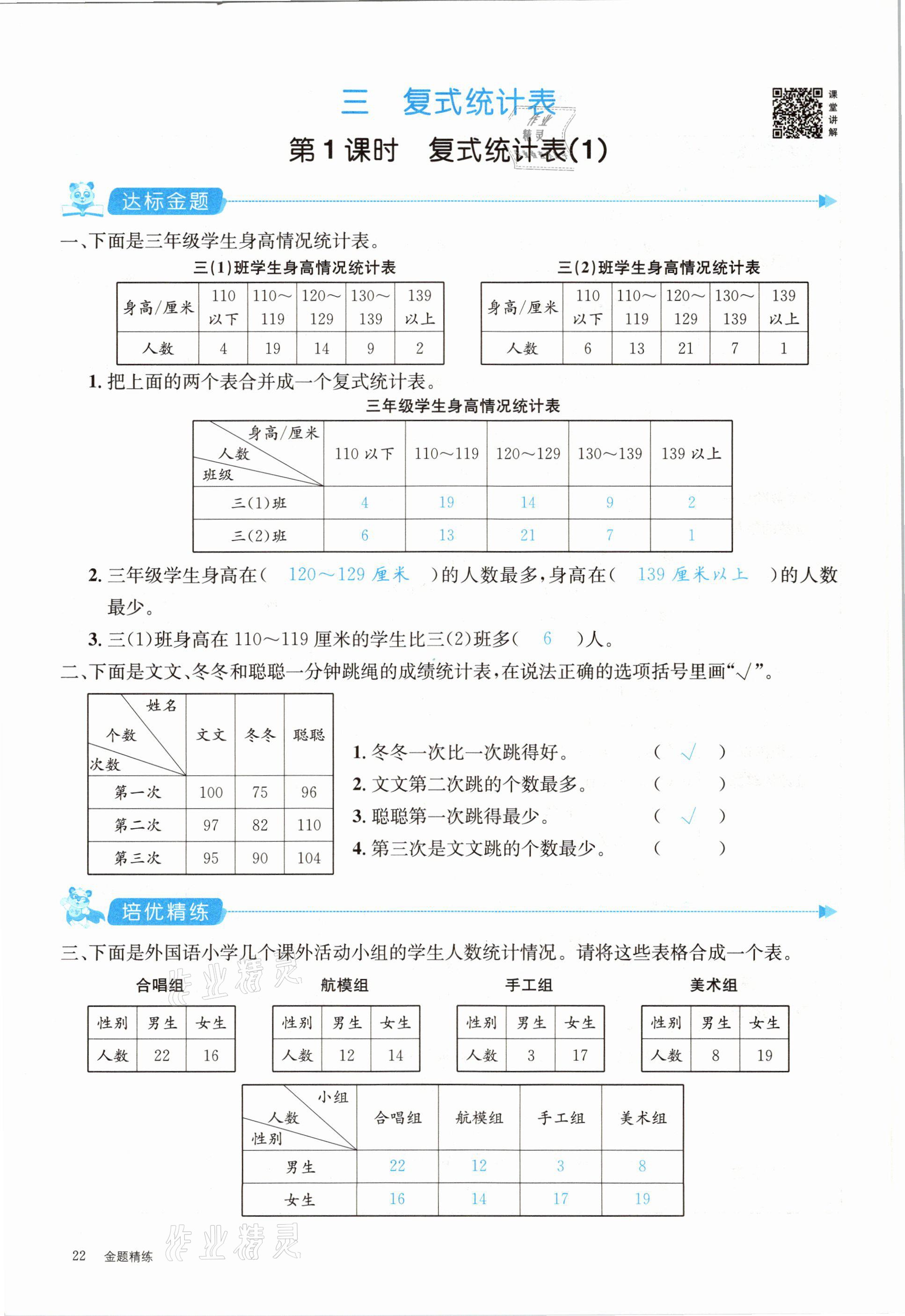 2021年合力數(shù)學金題精練三年級數(shù)學下冊人教版 參考答案第22頁