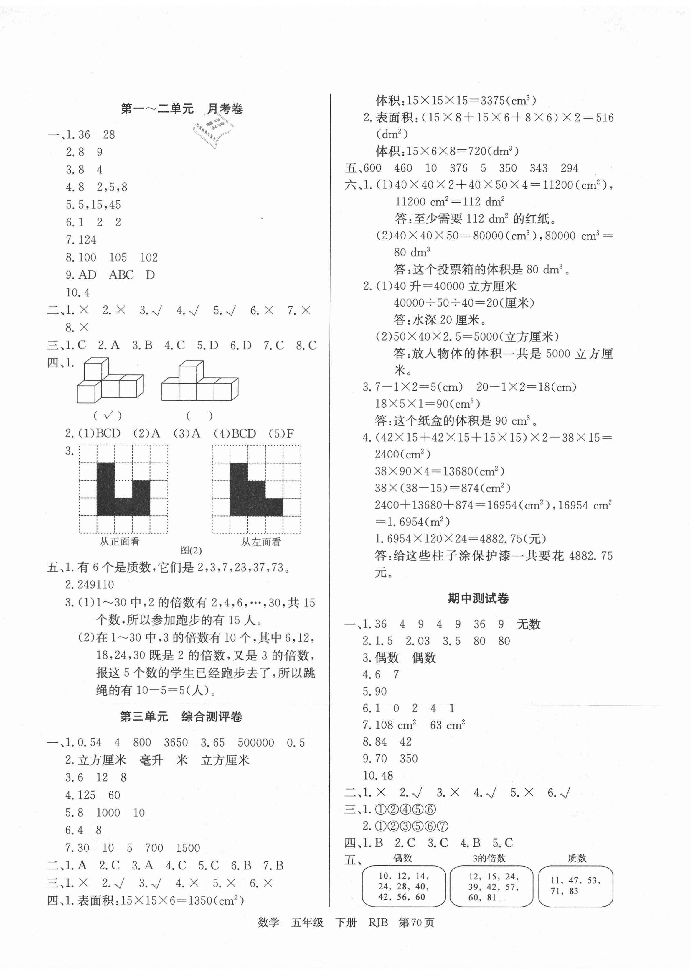 2021年江西名師原創測評卷五年級數學下冊人教版 第2頁