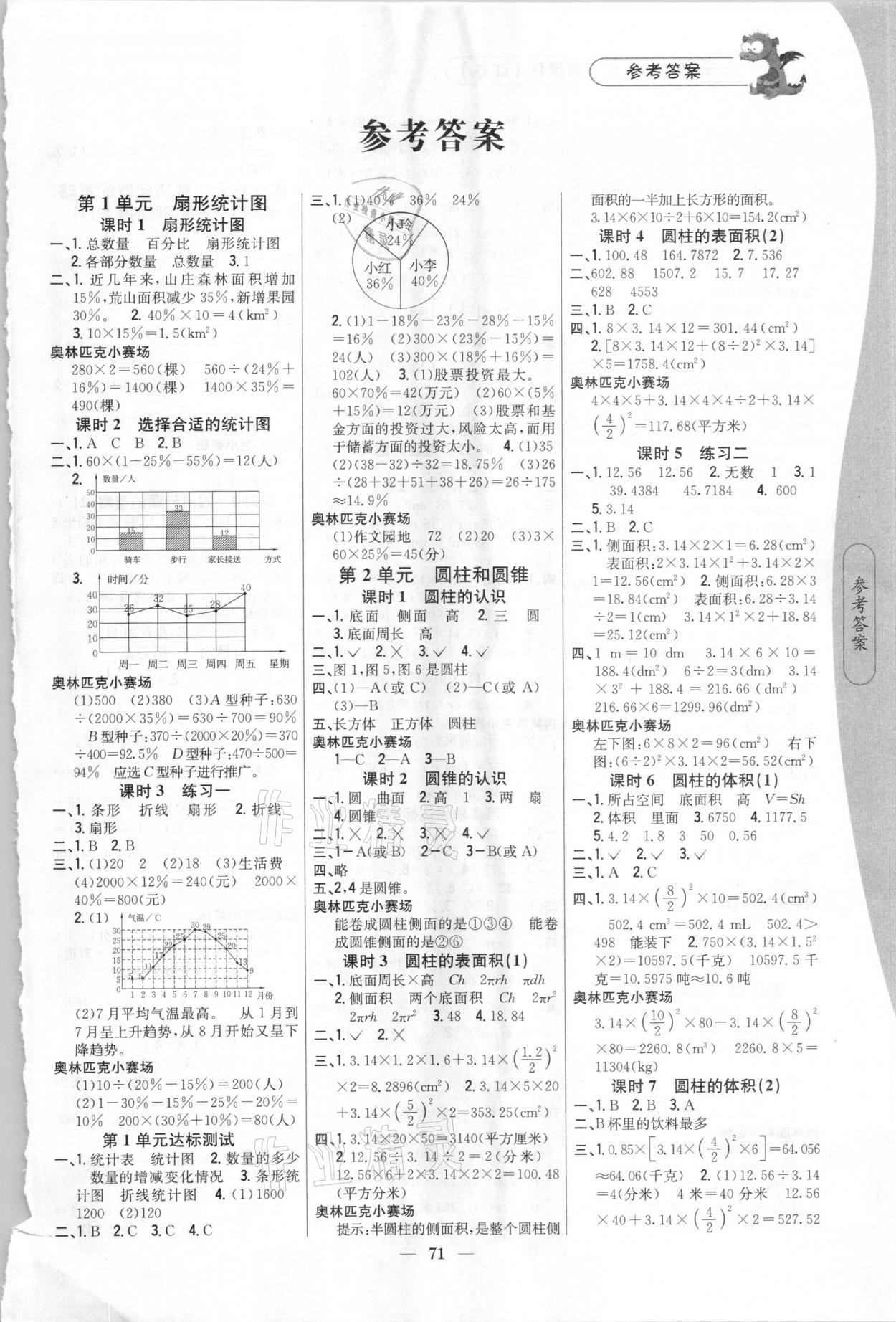 2021年課時(shí)作業(yè)本六年級(jí)數(shù)學(xué)下冊江蘇版吉林人民出版社 第1頁