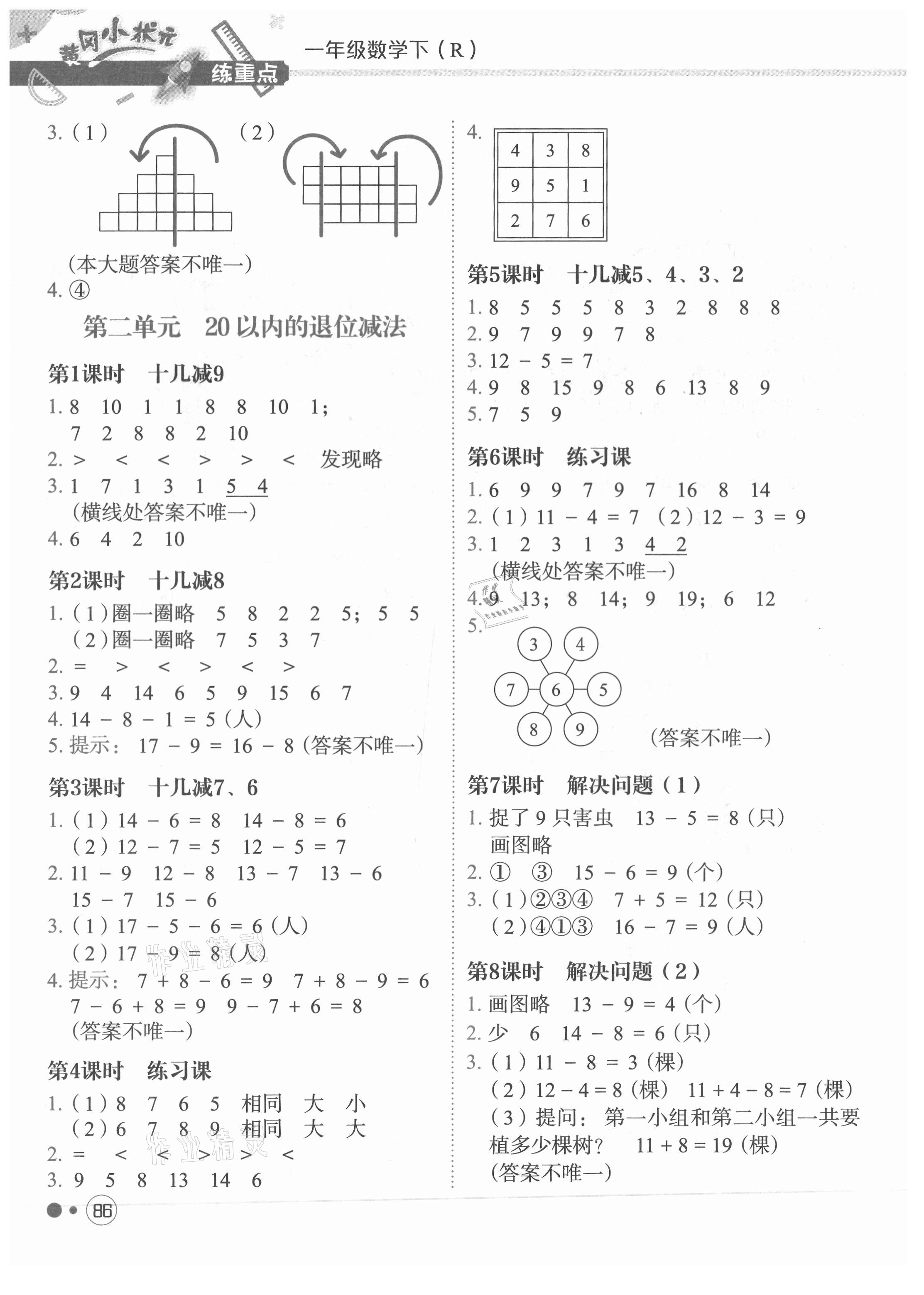 2021年黃岡小狀元練重點一年級數(shù)學(xué)下冊人教版 第2頁