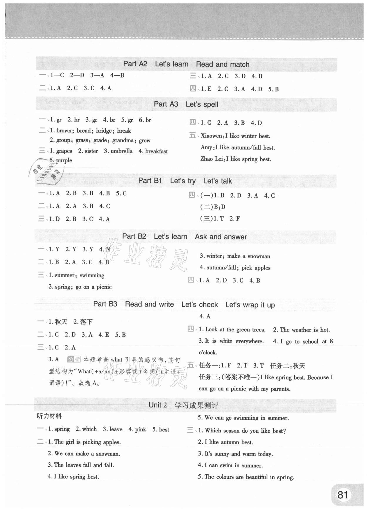 2021年黃岡同步練一日一練五年級英語下冊人教PEP版三起 參考答案第3頁