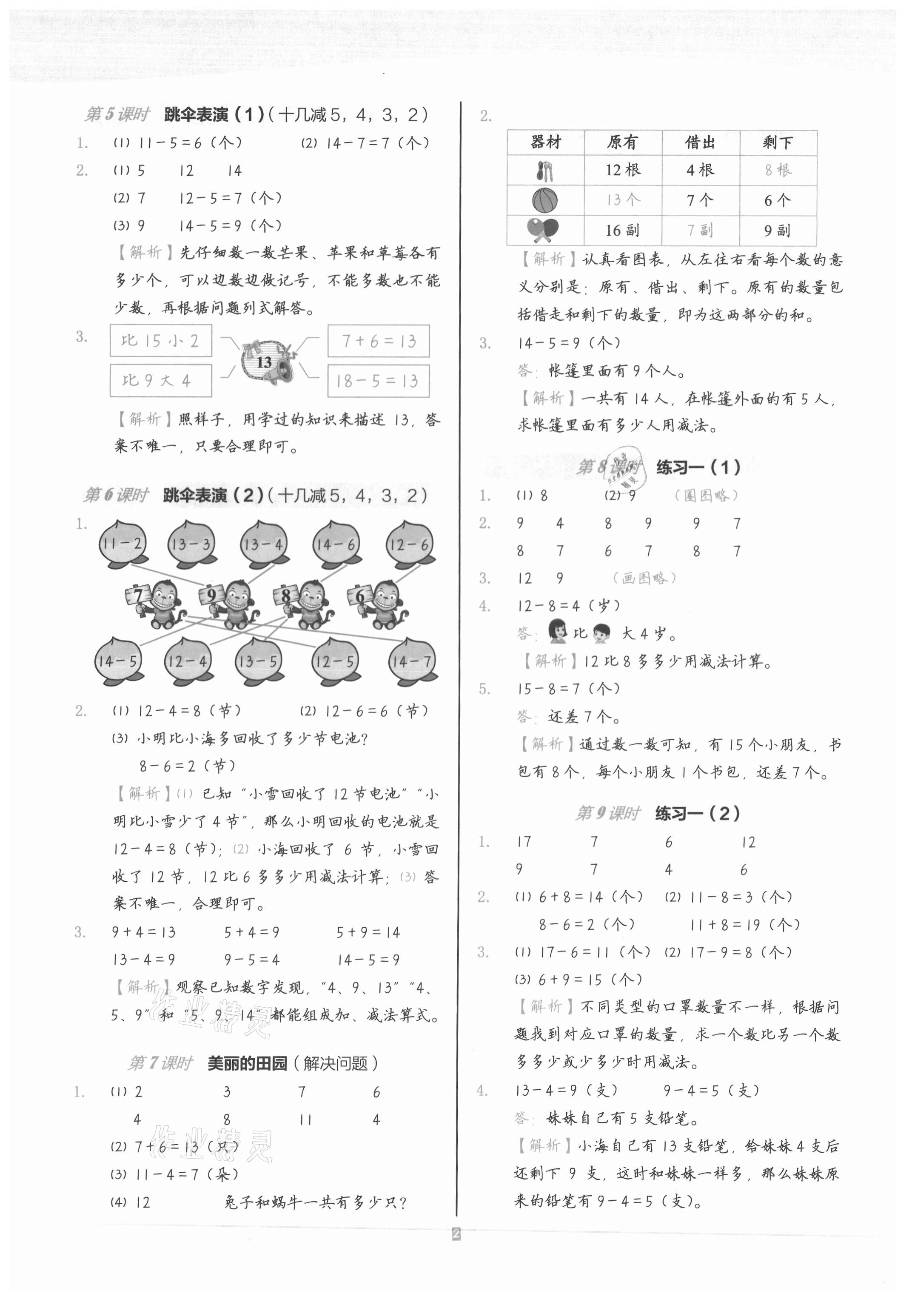 2021年小學(xué)數(shù)學(xué)第1課堂一年級下冊北師大版 參考答案第2頁