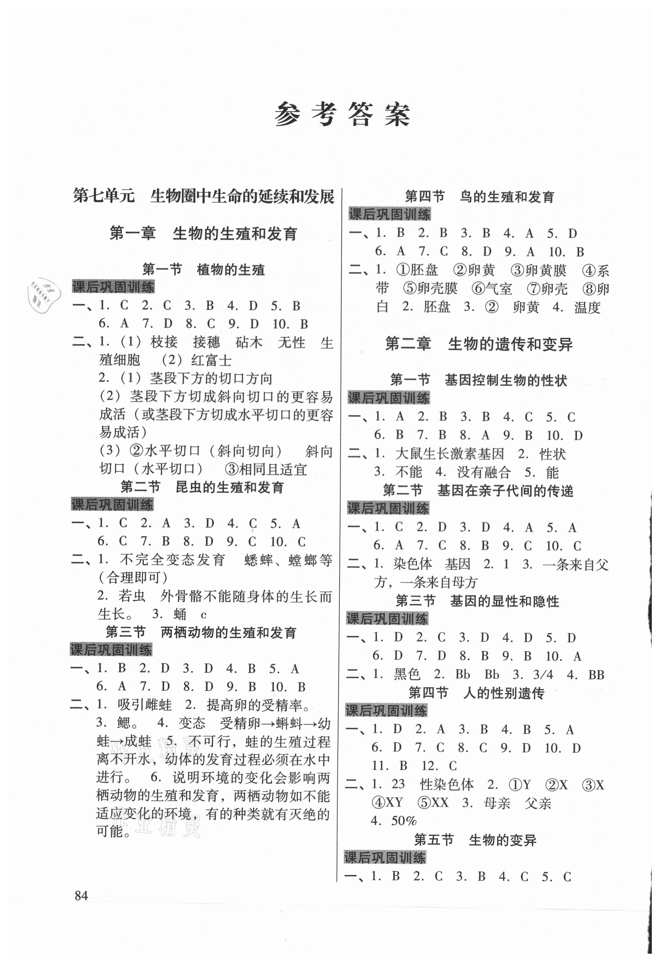 2021年自主學(xué)習(xí)導(dǎo)引八年級(jí)生物下冊(cè)人教版 參考答案第1頁(yè)