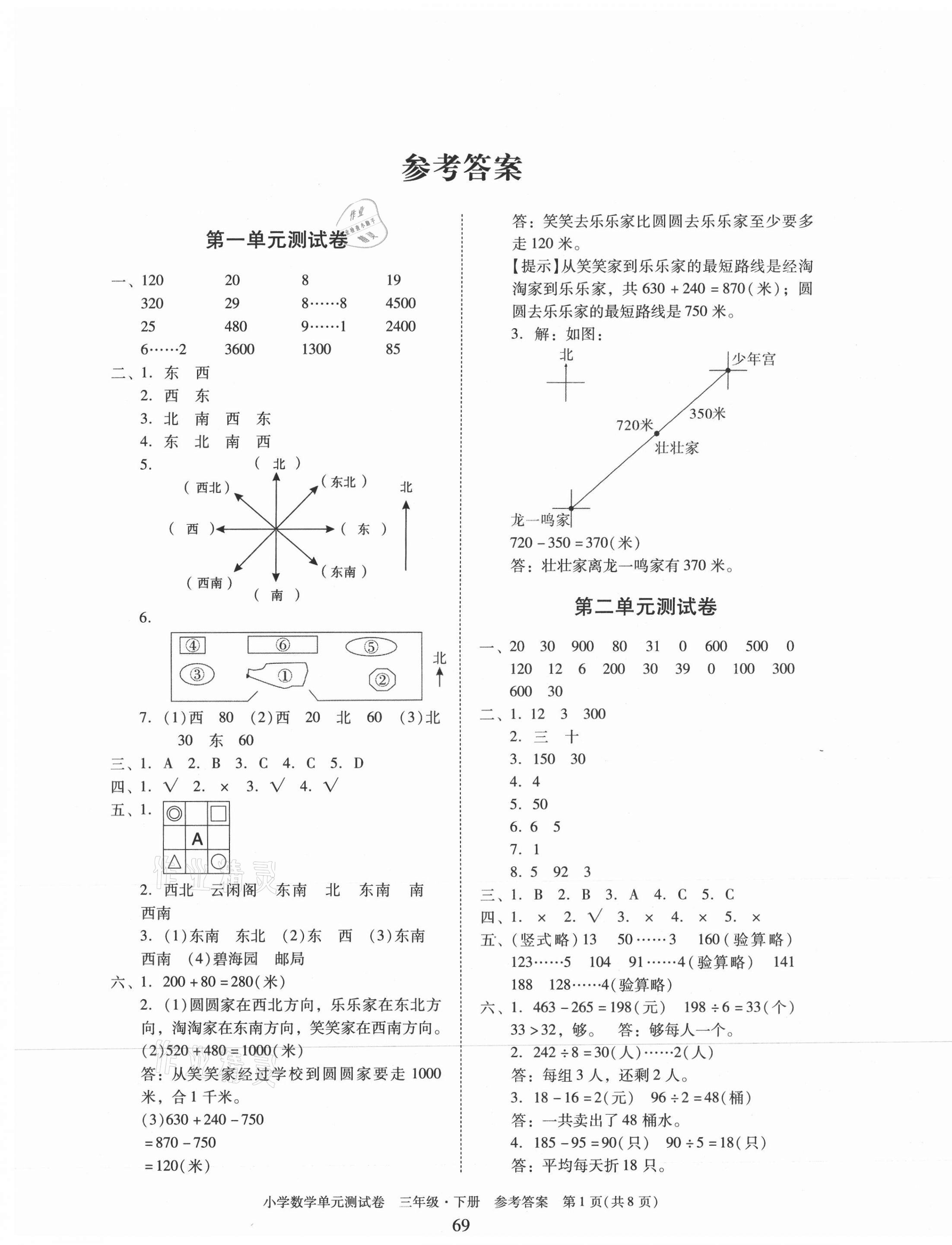 2021年小学数学单元测试卷三年级下册人教版 第1页