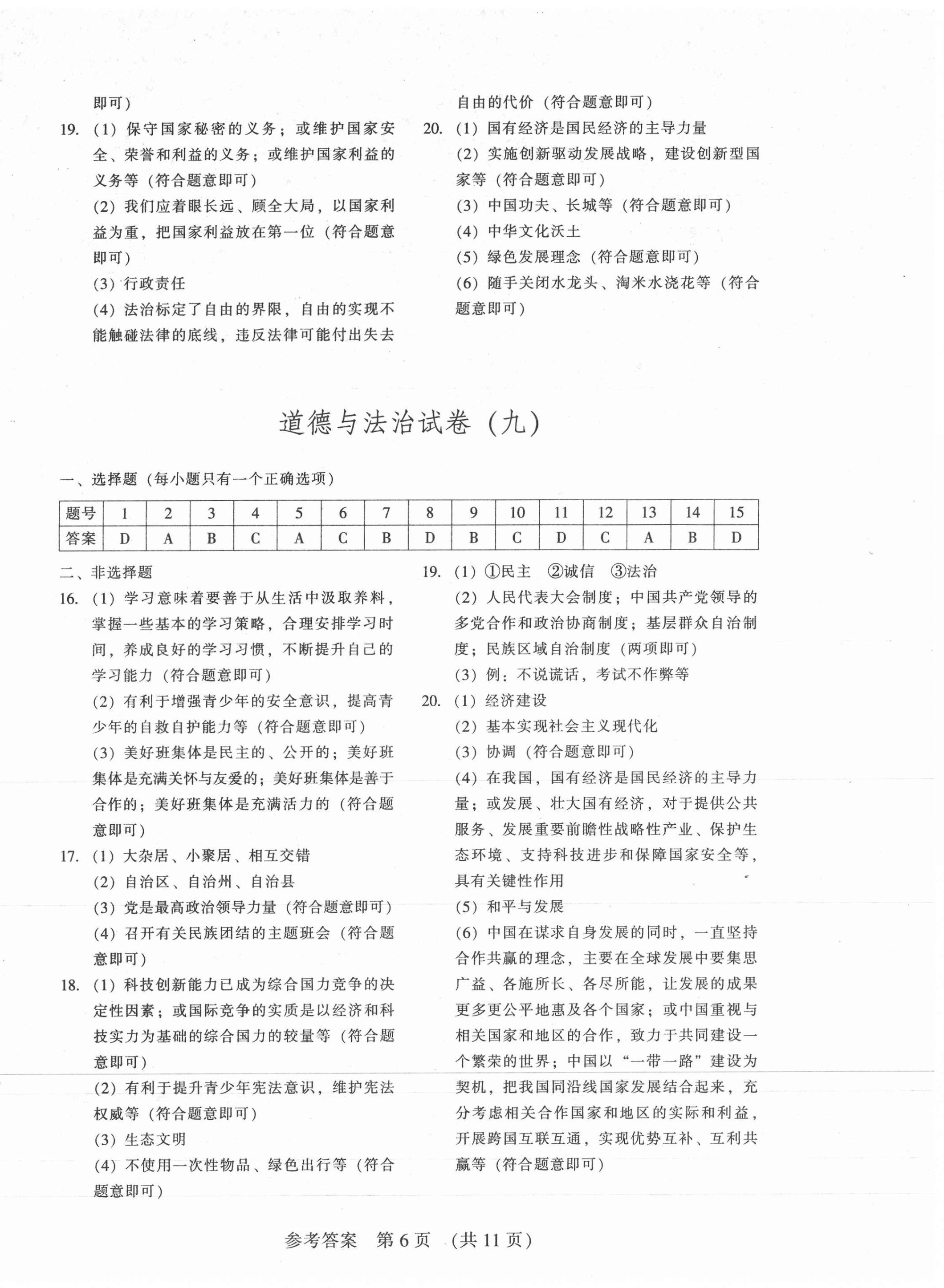 2021年長春市中考綜合學(xué)習(xí)評(píng)價(jià)與檢測(cè)道德與法治歷史 參考答案第6頁