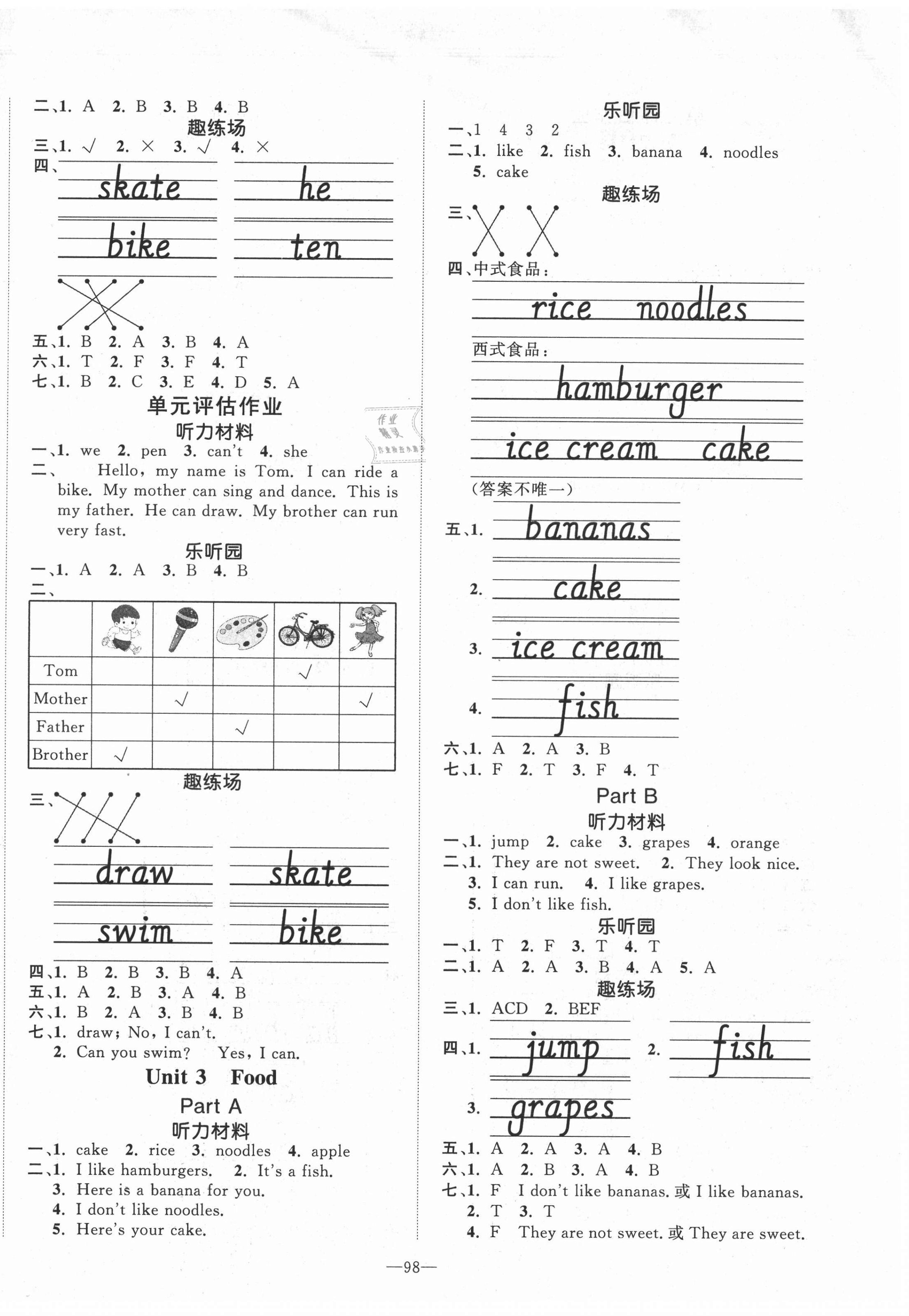 2021年小學(xué)1課3練培優(yōu)作業(yè)本三年級(jí)英語(yǔ)下冊(cè)閩教版福建專版 參考答案第2頁(yè)