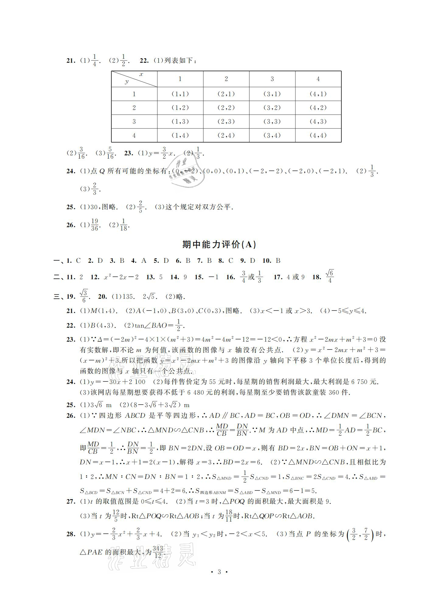 2021年多维互动提优课堂九年级数学下册苏科版提高版 参考答案第3页