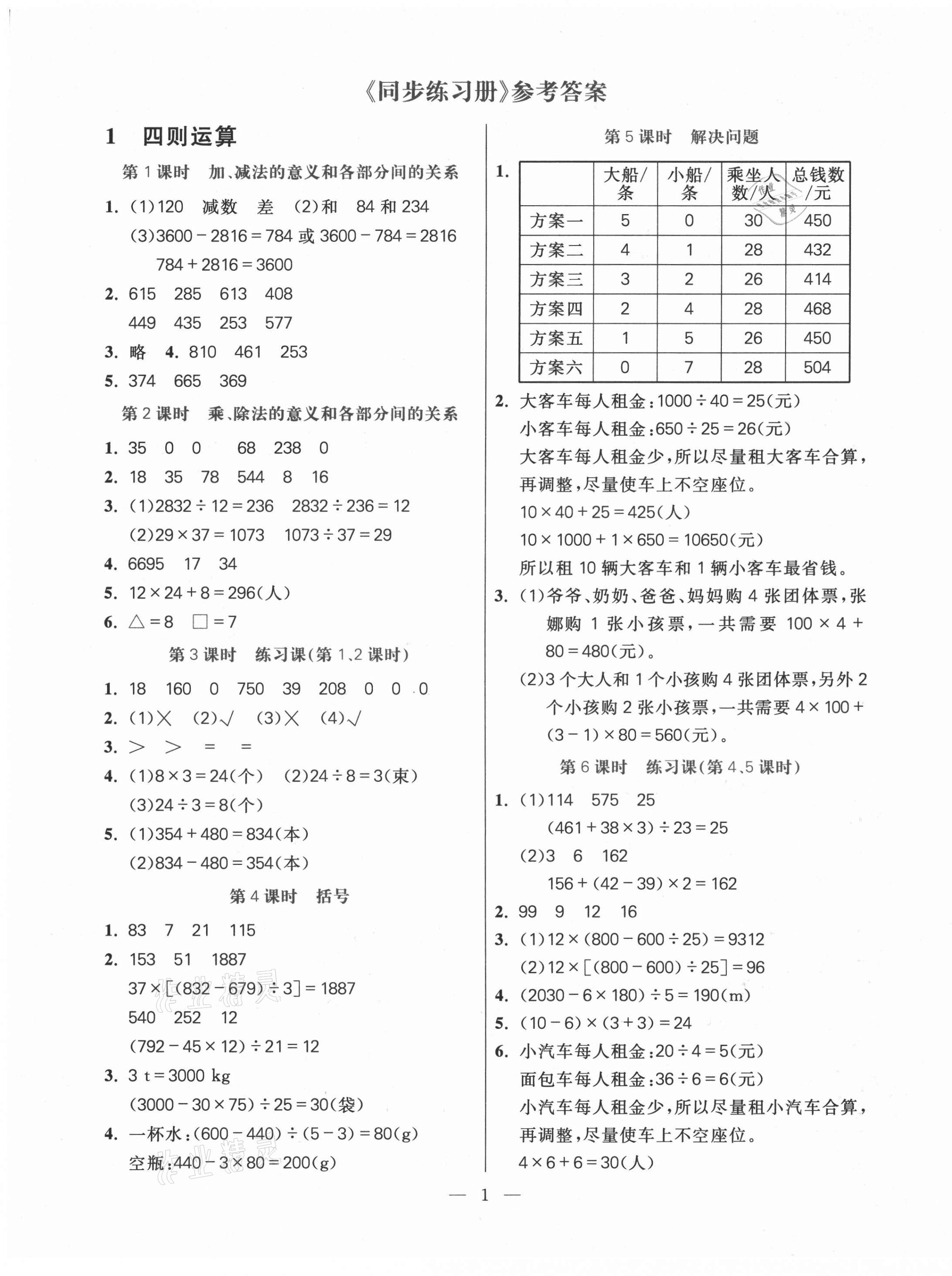 2021年100分闖關(guān)同步練習(xí)冊(cè)四年級(jí)數(shù)學(xué)下冊(cè)人教版 第1頁