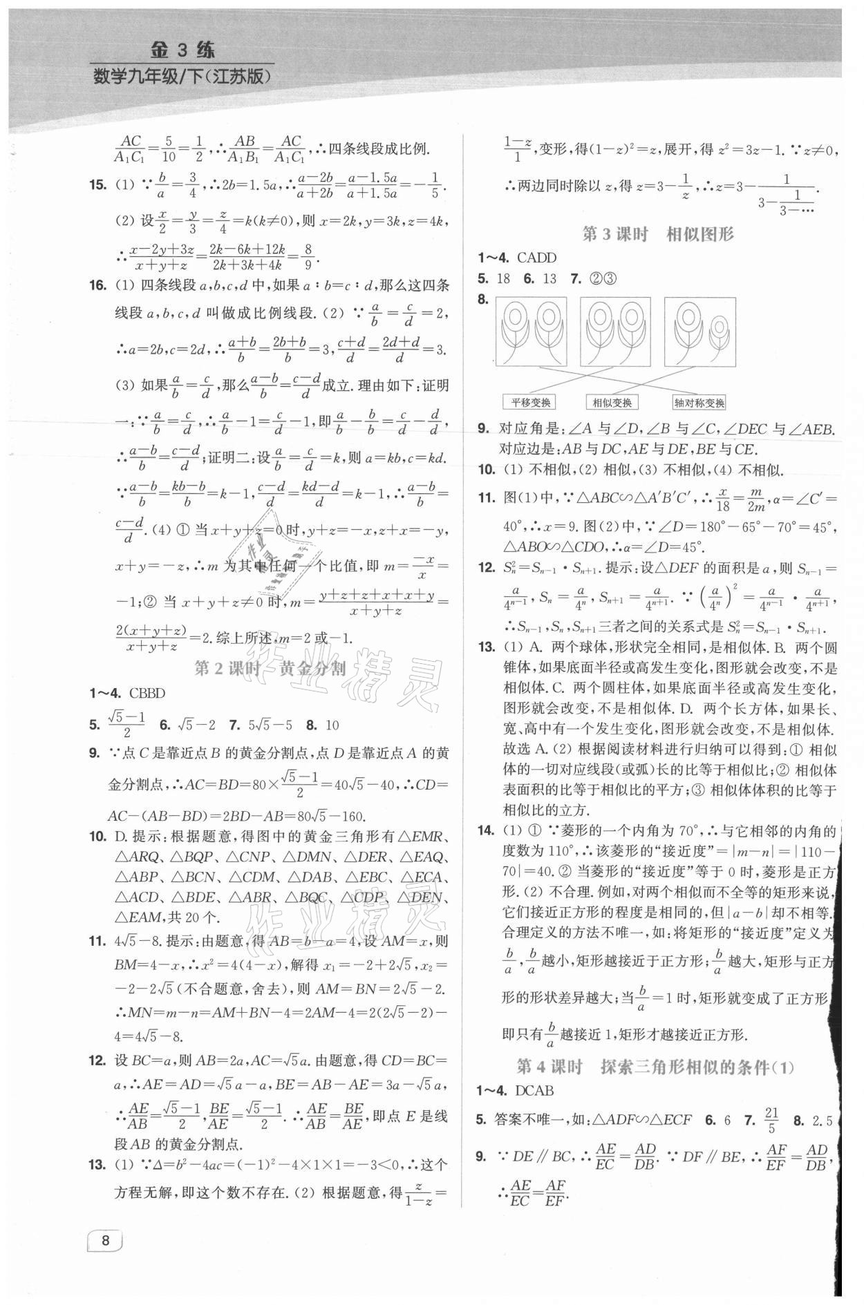 2021年金3练九年级数学下册江苏版 第8页