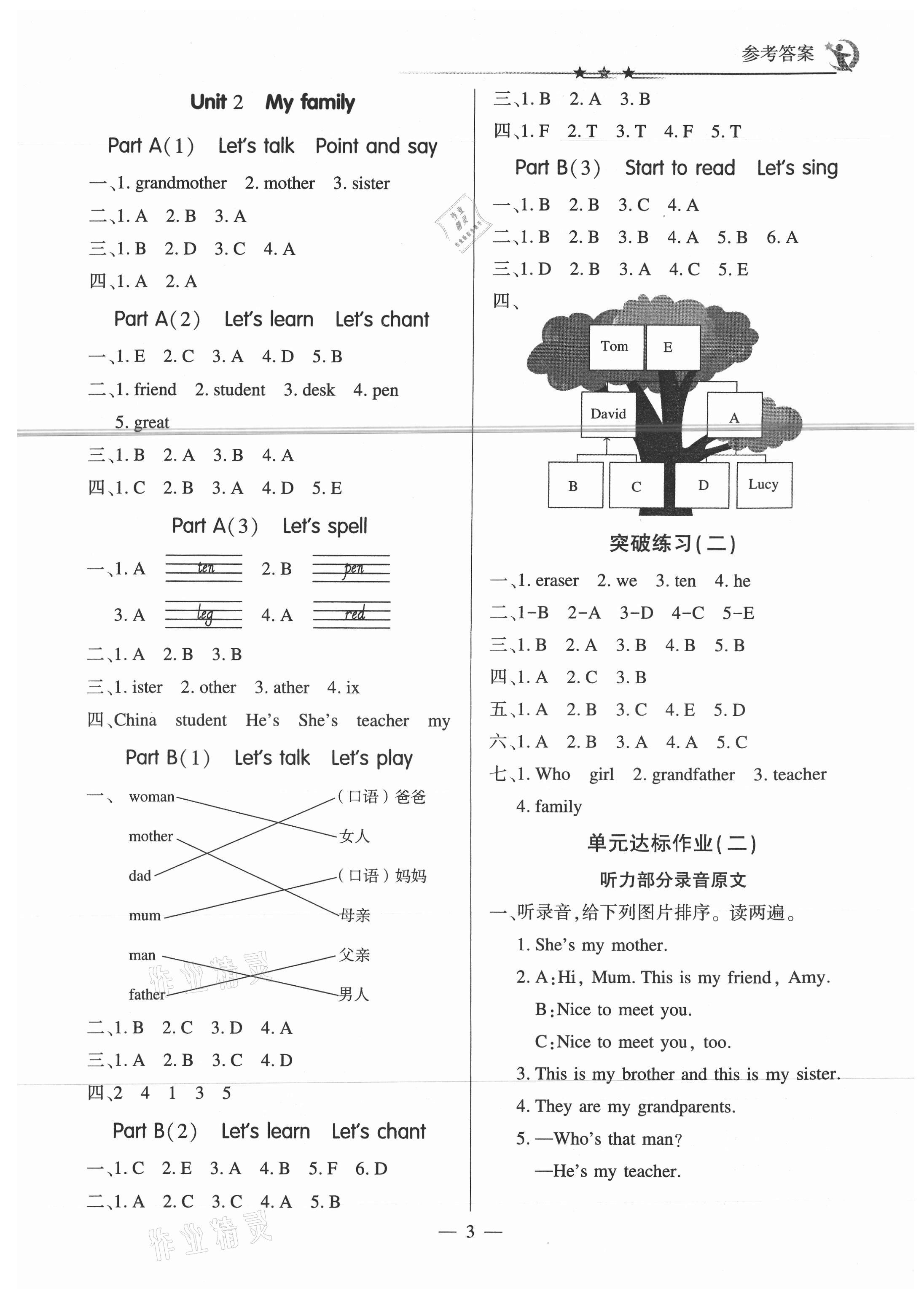 2021年英才隨堂練三年級(jí)英語下冊(cè)人教版 參考答案第3頁