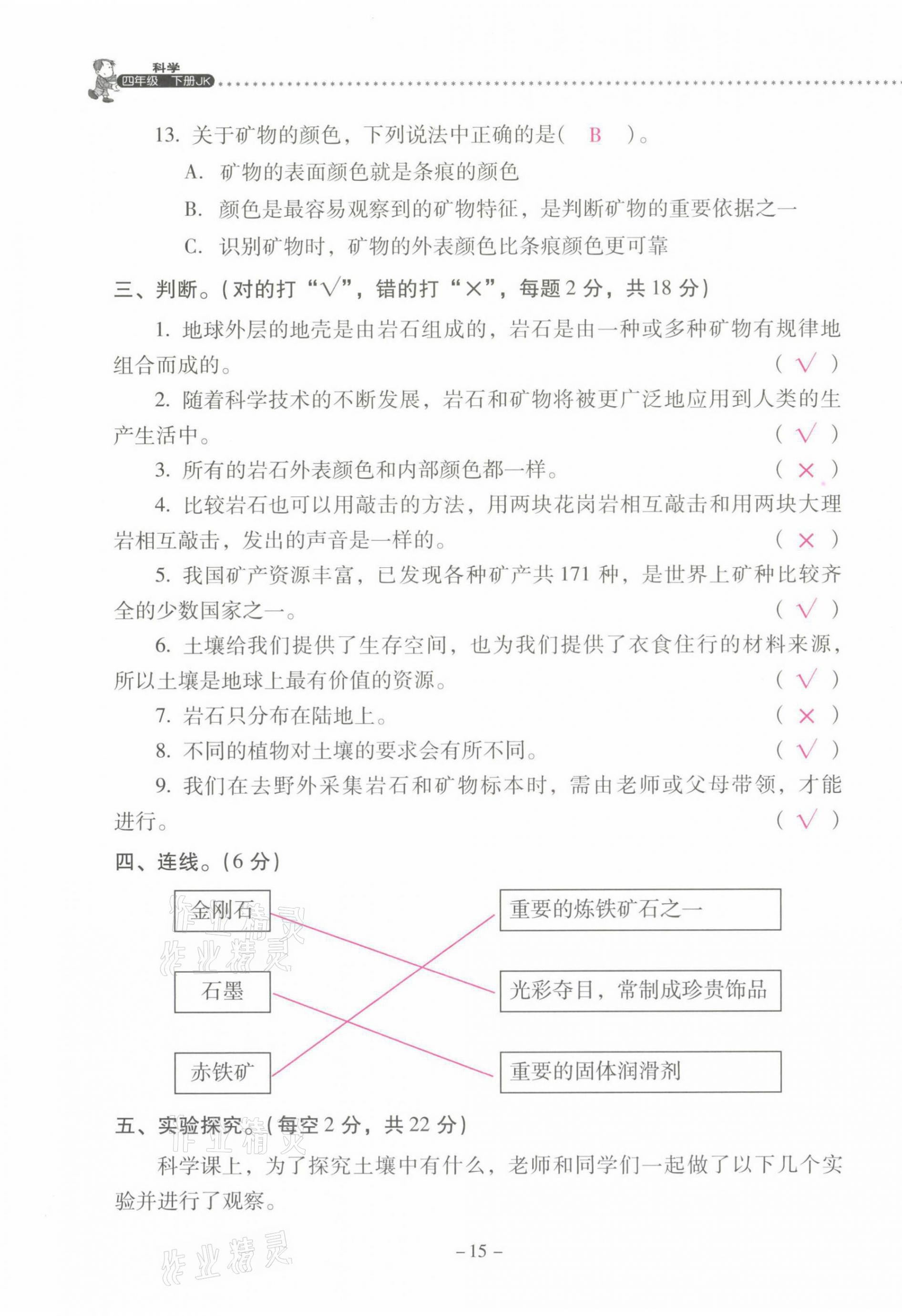 2021年云南省標(biāo)準(zhǔn)教輔同步指導(dǎo)訓(xùn)練與檢測四年級科學(xué)下冊教科版 第15頁