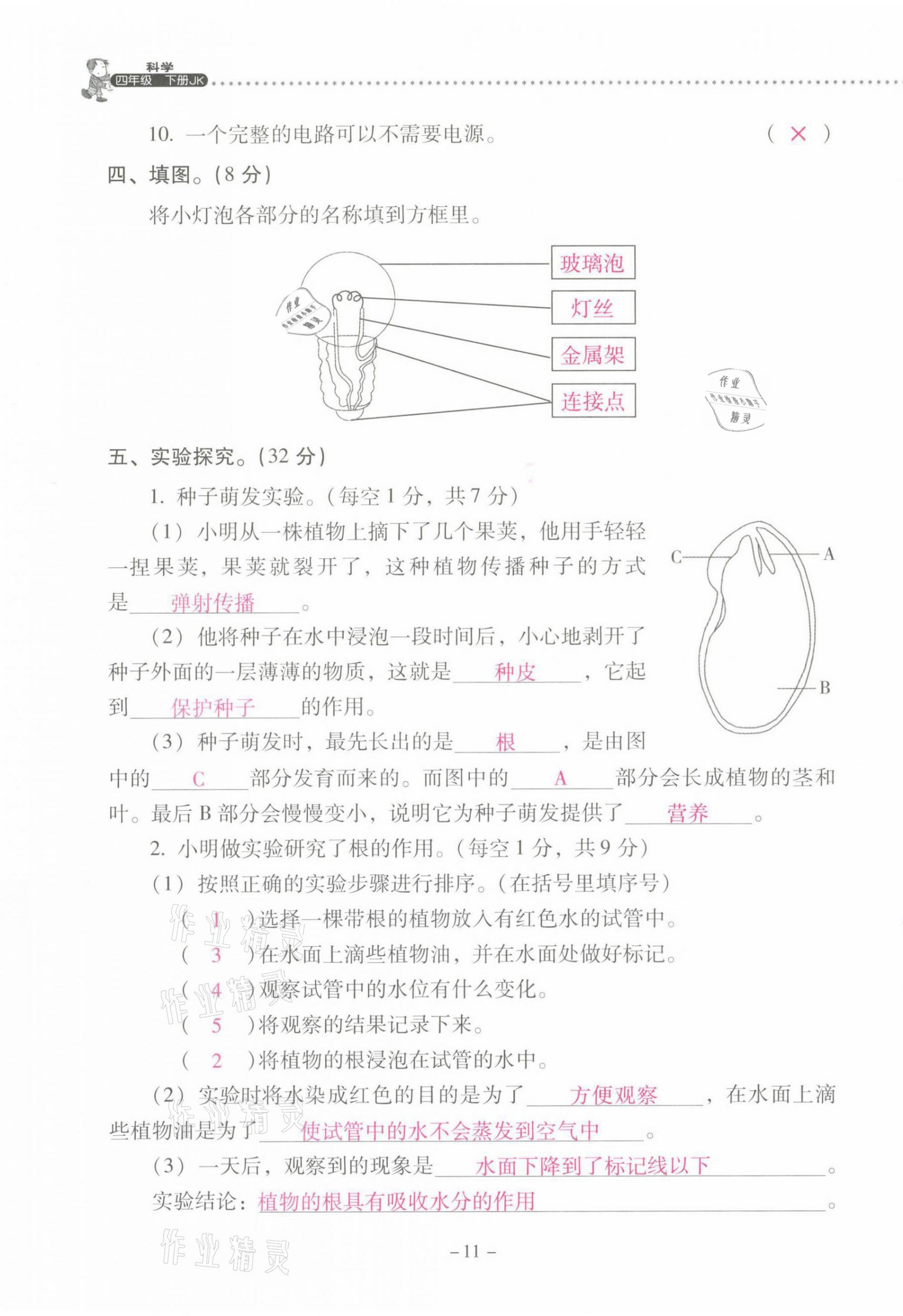 2021年云南省標準教輔同步指導訓練與檢測四年級科學下冊教科版 第11頁