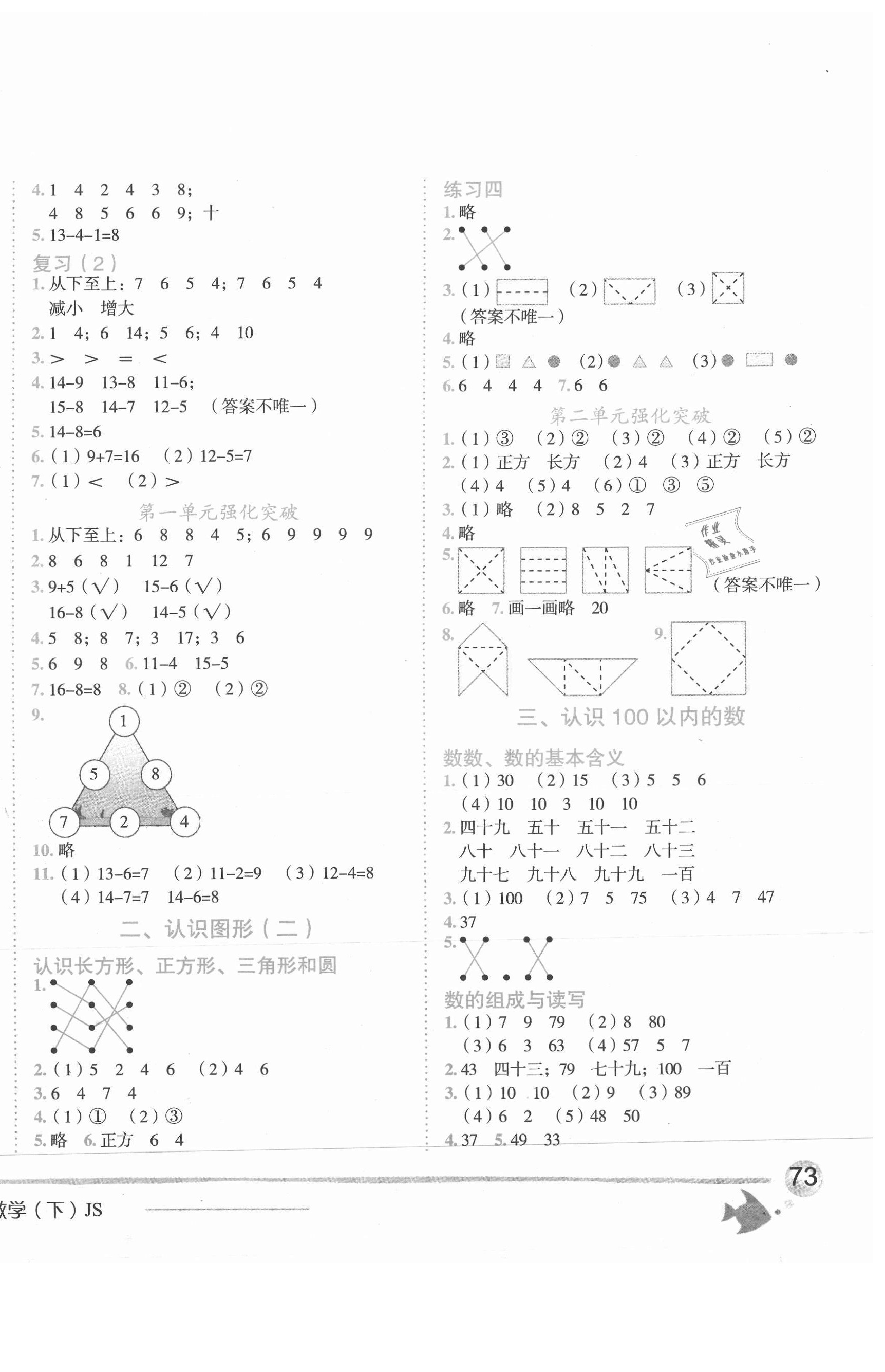 2021年黃岡小狀元作業(yè)本一年級數(shù)學(xué)下冊蘇教版 第2頁