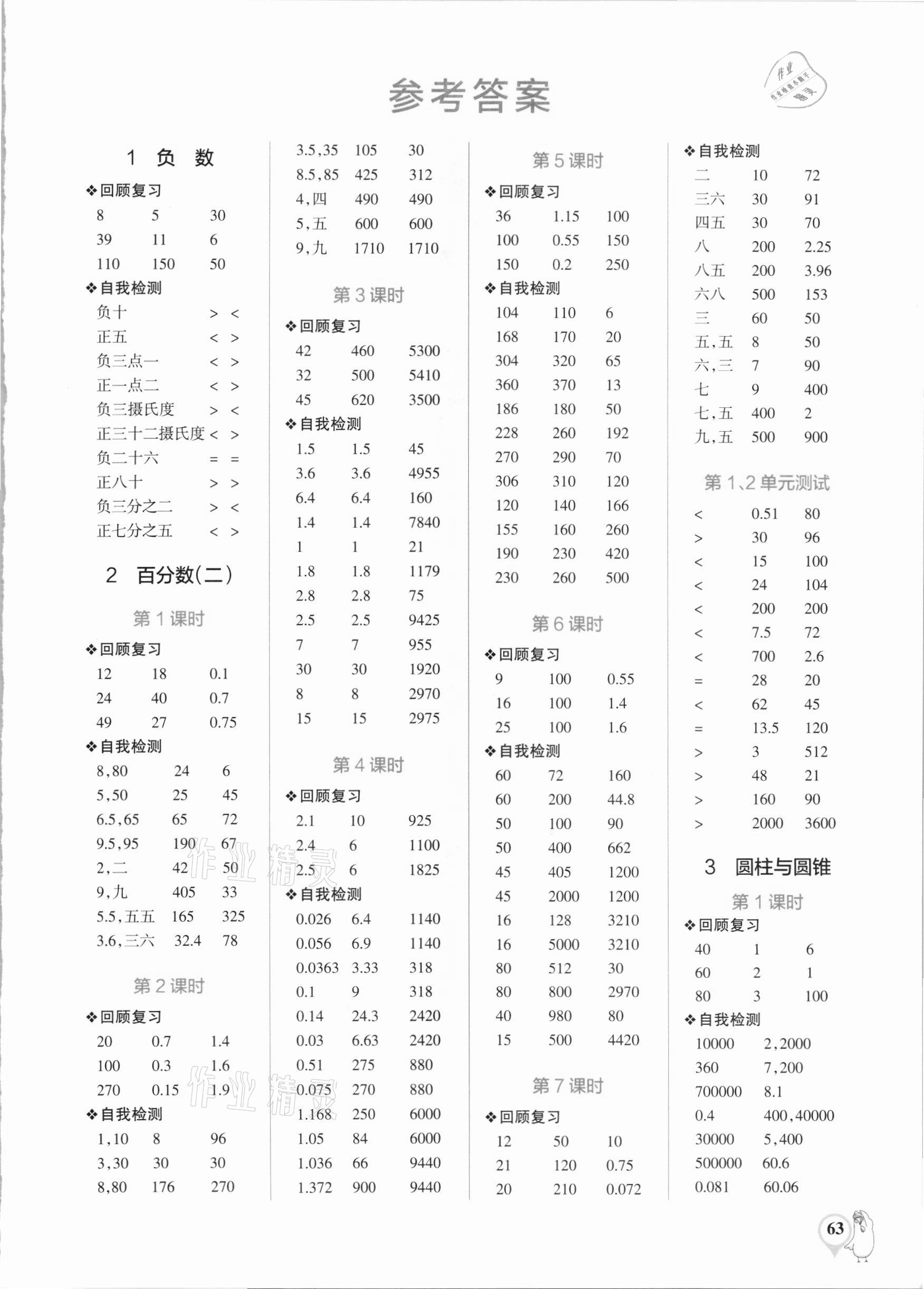 2021年小学学霸口算六年级下册人教版 第1页