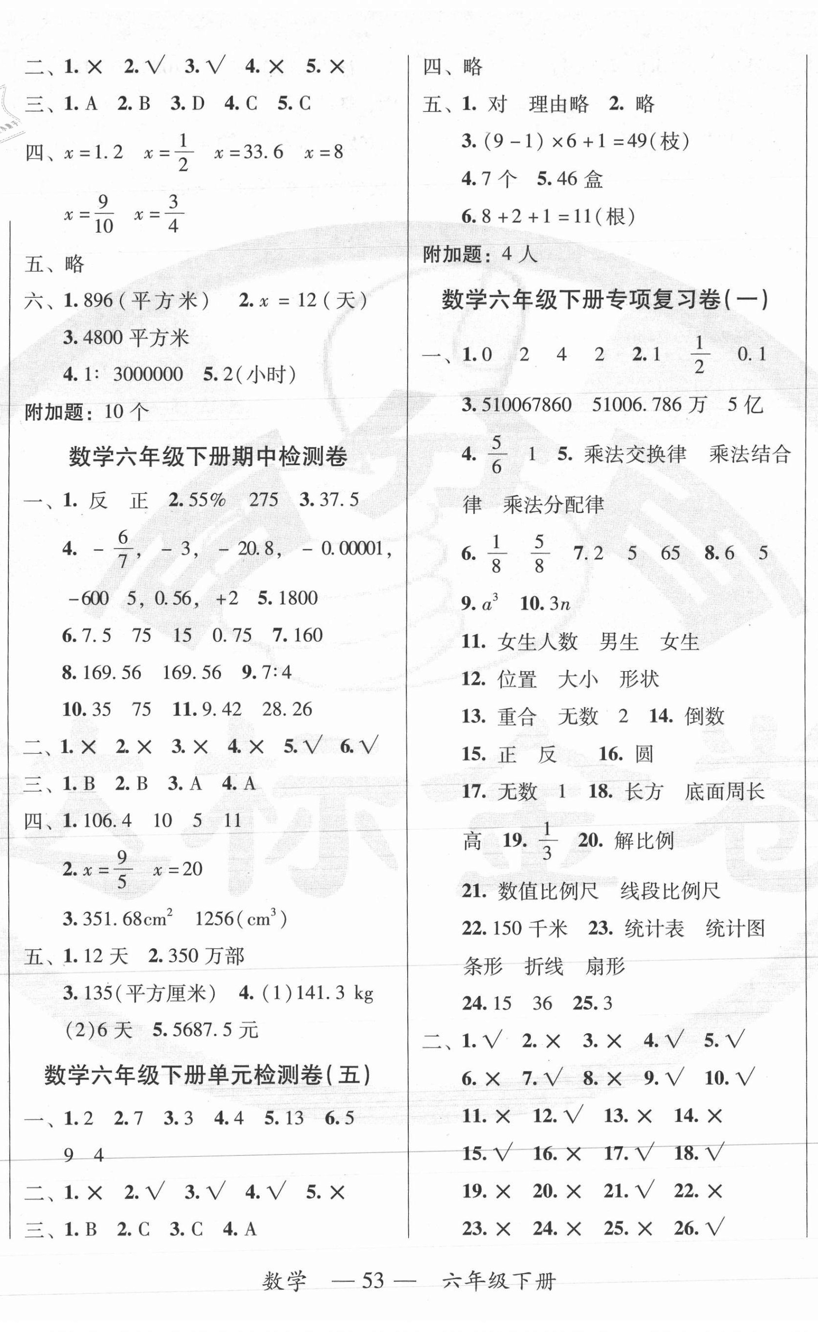 2021年達(dá)標(biāo)金卷百分百六年級數(shù)學(xué)下冊人教版 第2頁