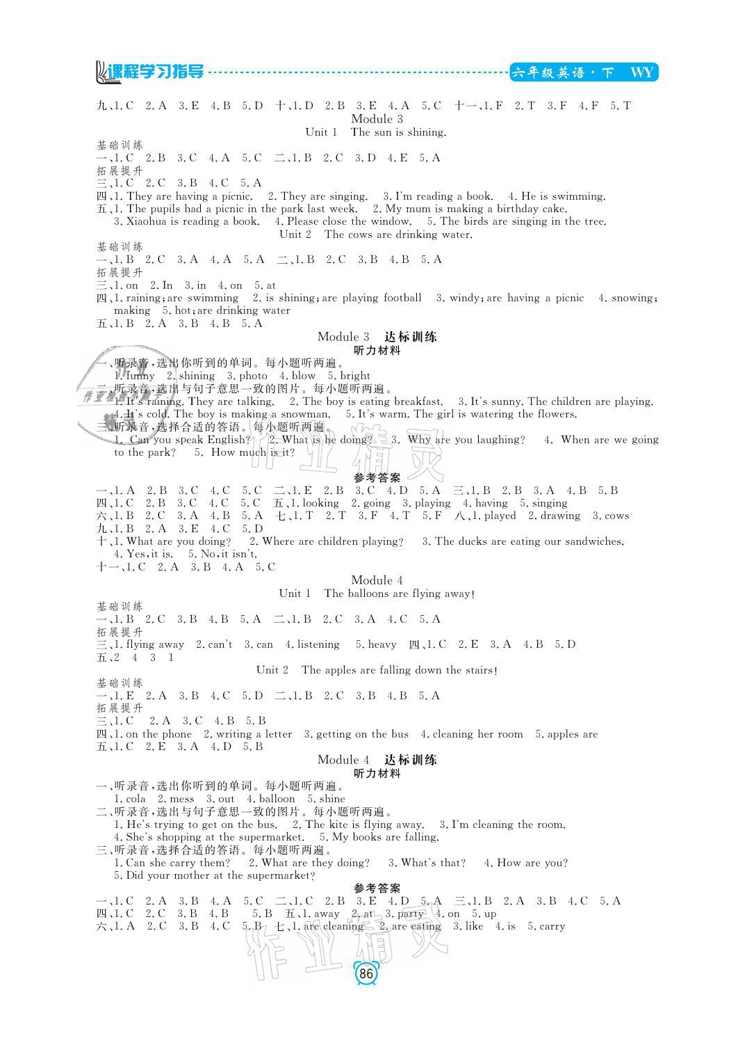 2021年新課程學(xué)習(xí)指導(dǎo)六年級英語下冊外研版南方出版社 參考答案第2頁